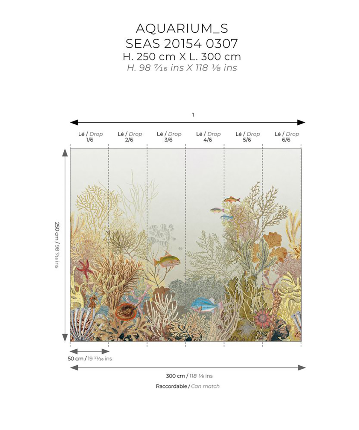 Papier peint panoramique Poisson Marin Aquarium S vert de gris 300X250 - Seaside de Casadéco AMB7 | Réf. SEAS201540307