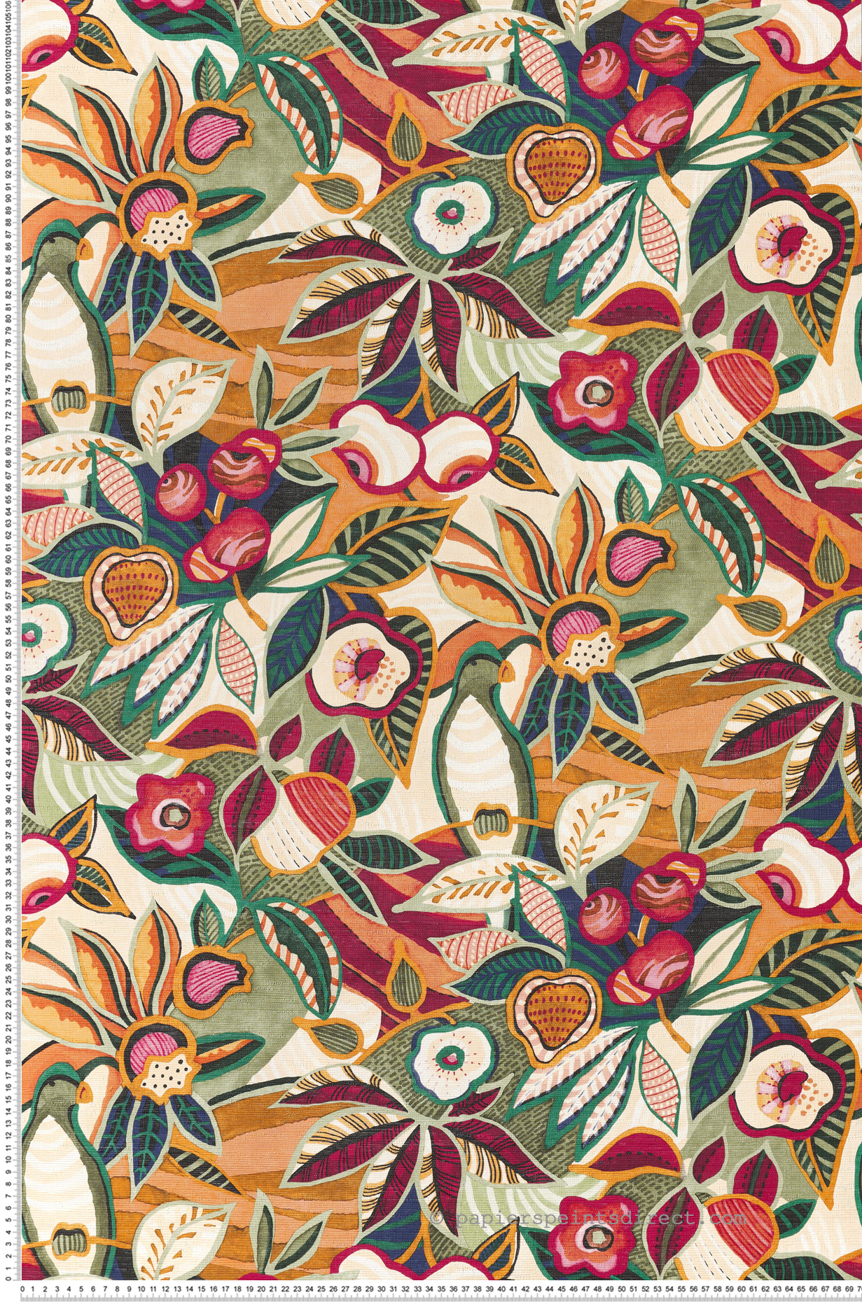 Papier peint Fleur Oiseau Tehuana multicouleurs - Casa Azul de Casamance | Réf. CAS-76300406