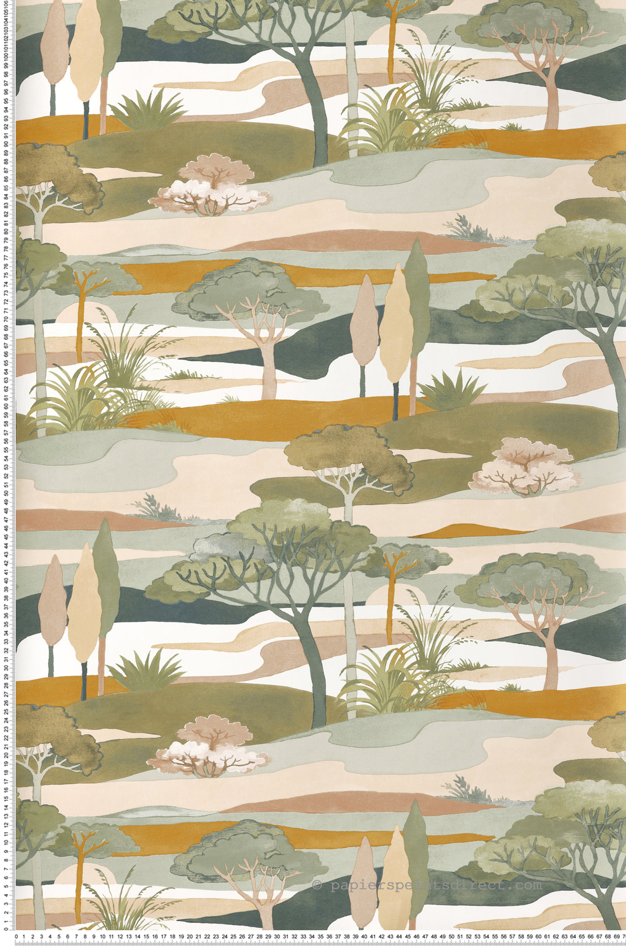 Papier peint Paysage Cap Ferret vert rose - L'Ile aux Oiseaux de Casamance | Réf. CAS-75870202