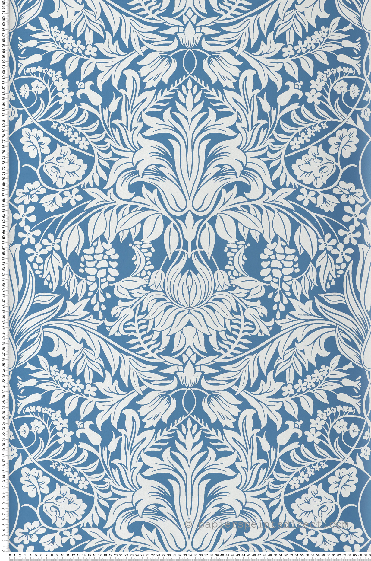 Papier peint Damassé de Glycines bleu - Arts & Crafts d'Initiales | Réf. INI-AC9193