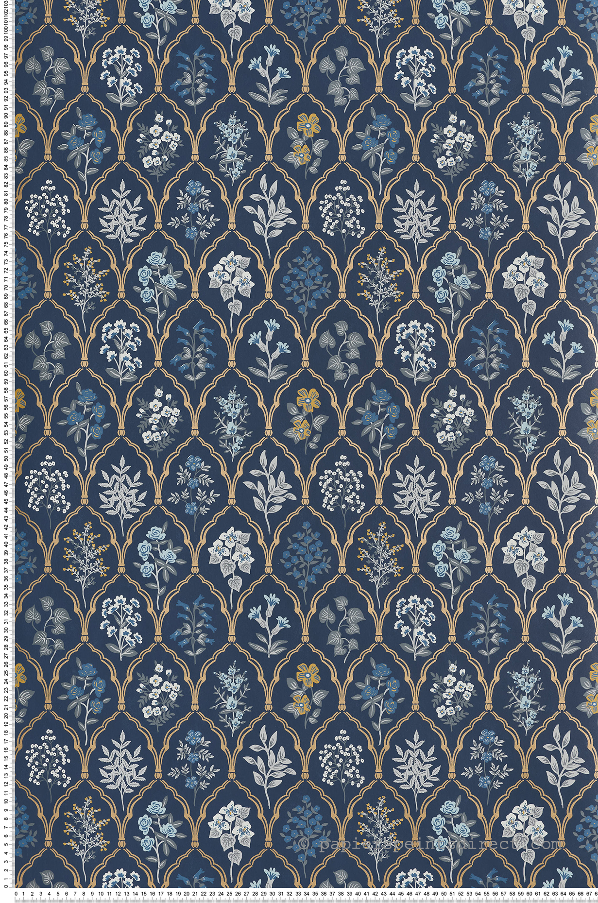 Papier peint Plantes Hawthorne bleu - Rifle Paper Co. d'Initiales | Réf. INI-RI5131