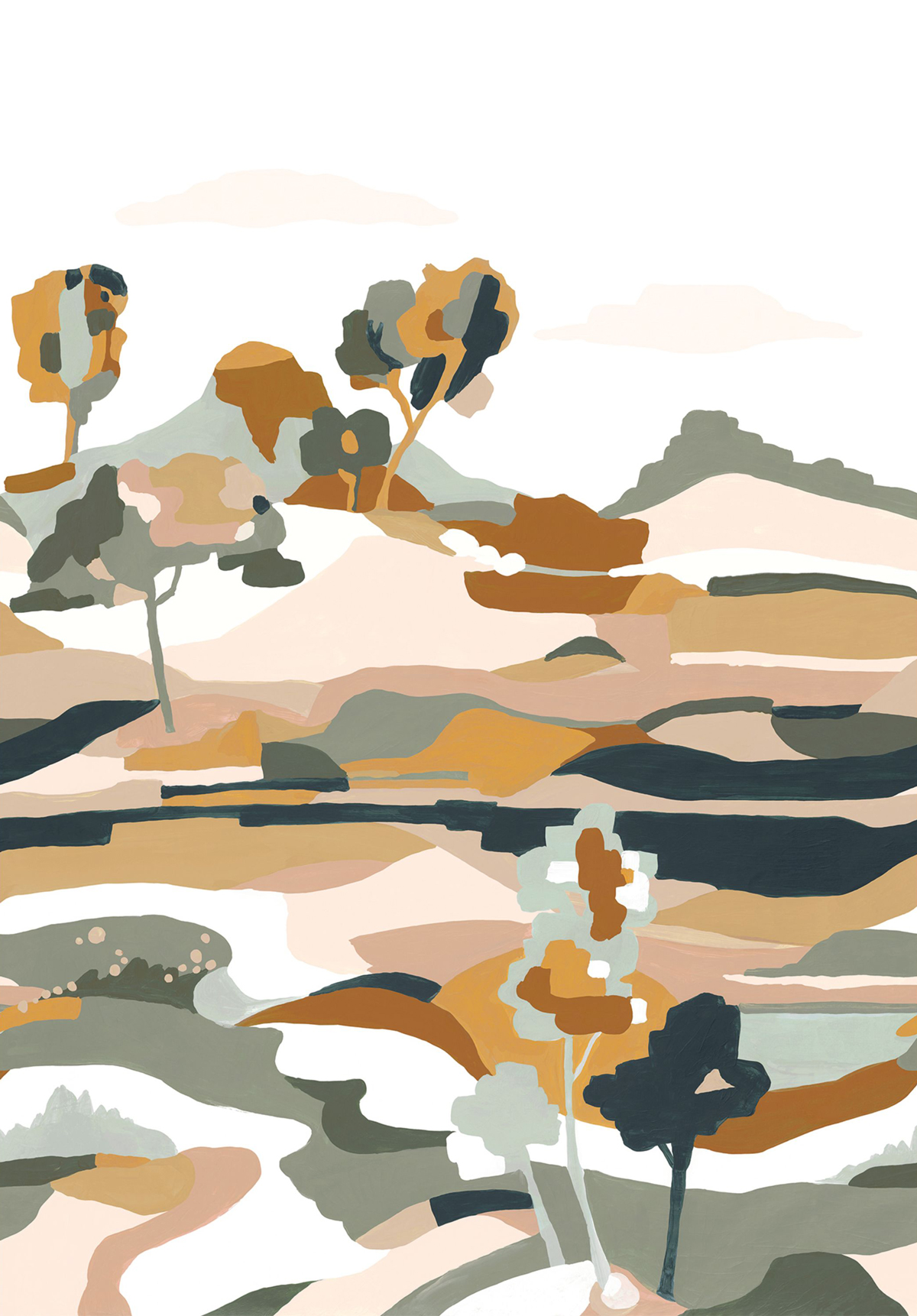 Papier peint panoramique Paysage Abstrait Le Bassin multicolore - L'Ile aux Oiseaux de Casamance | Réf. CAS-75933568