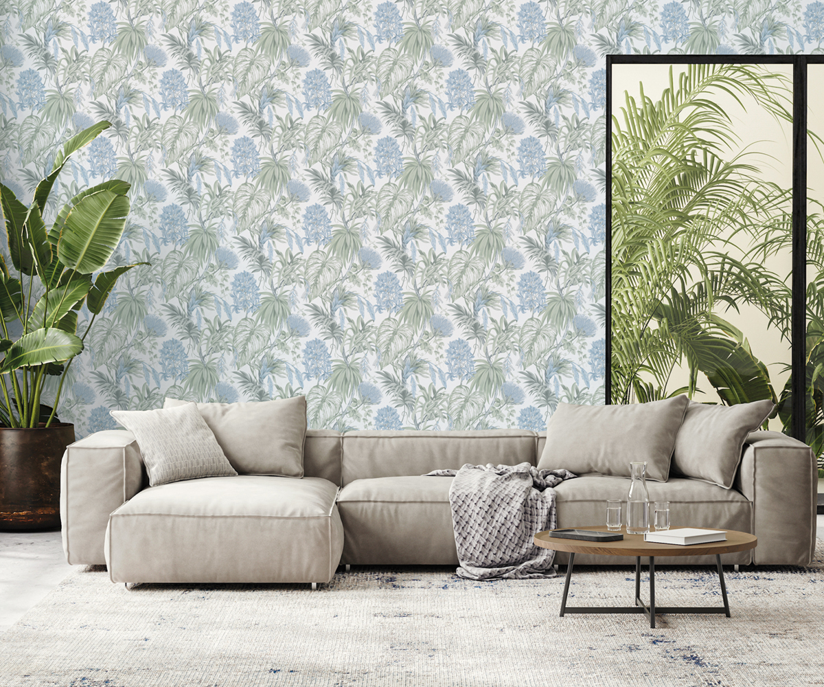 Papier peint Fleur Tropicale bleu clair - Aristide de Lutèce | Réf. LTC-482-2