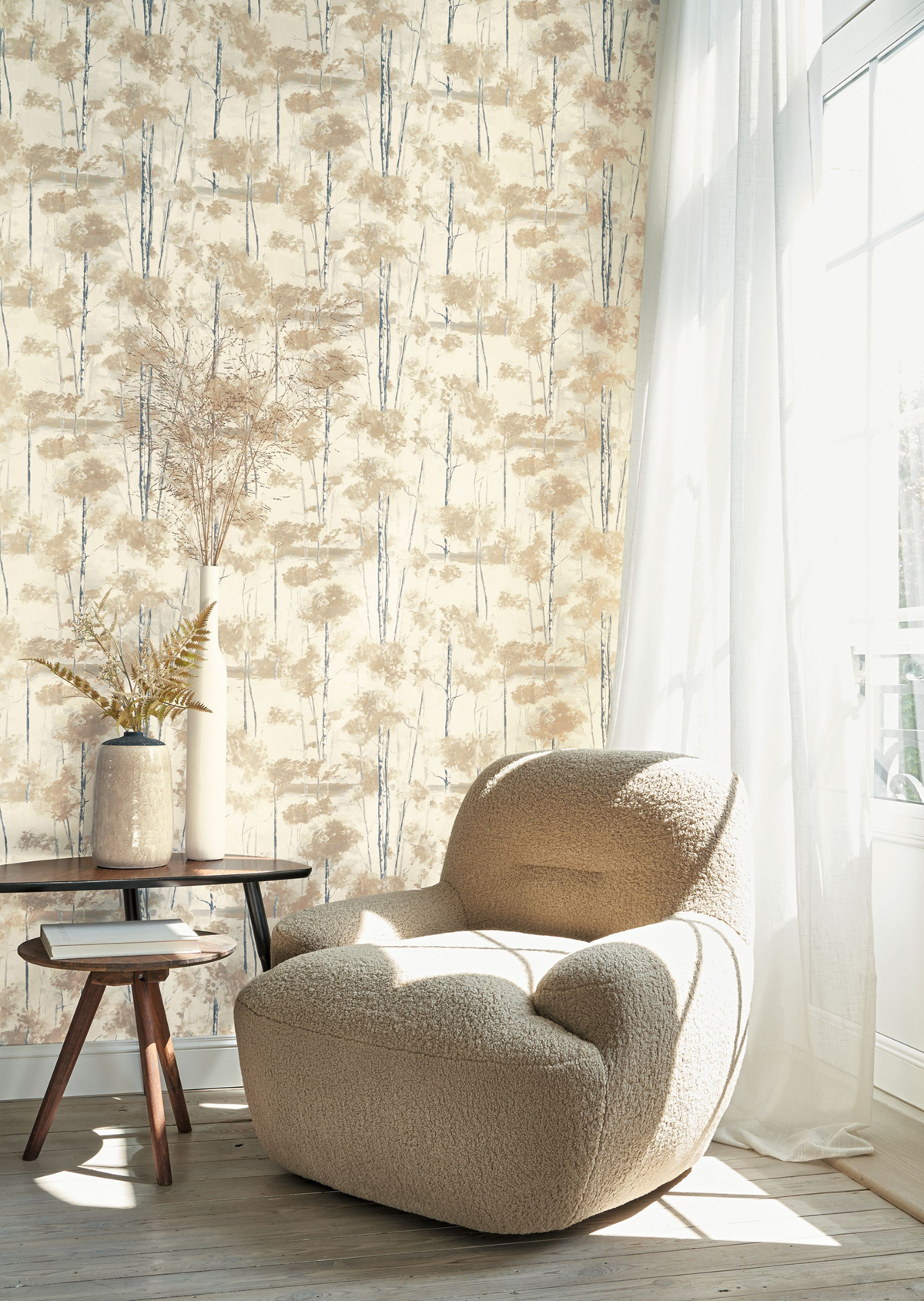 Papier peint Forêt Skandinavia beige sable - Riverside 4 de Casadéco | Réf. RIVI89541254