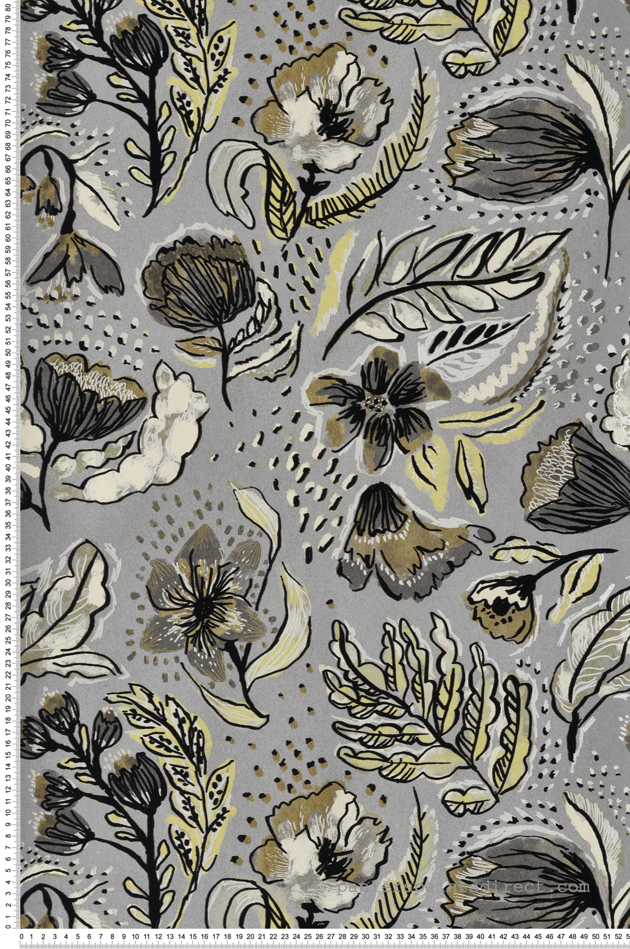Papier peint Nature Velours Flock gris jaune beige - Ornata de Montecolino | Réf. MC-81333