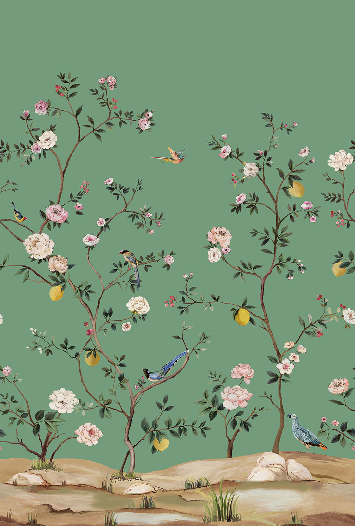 Papier peint panoramique Fleurs Vintage vert - Daisy Bennett d'Initiales | Réf. INI-DB31804M