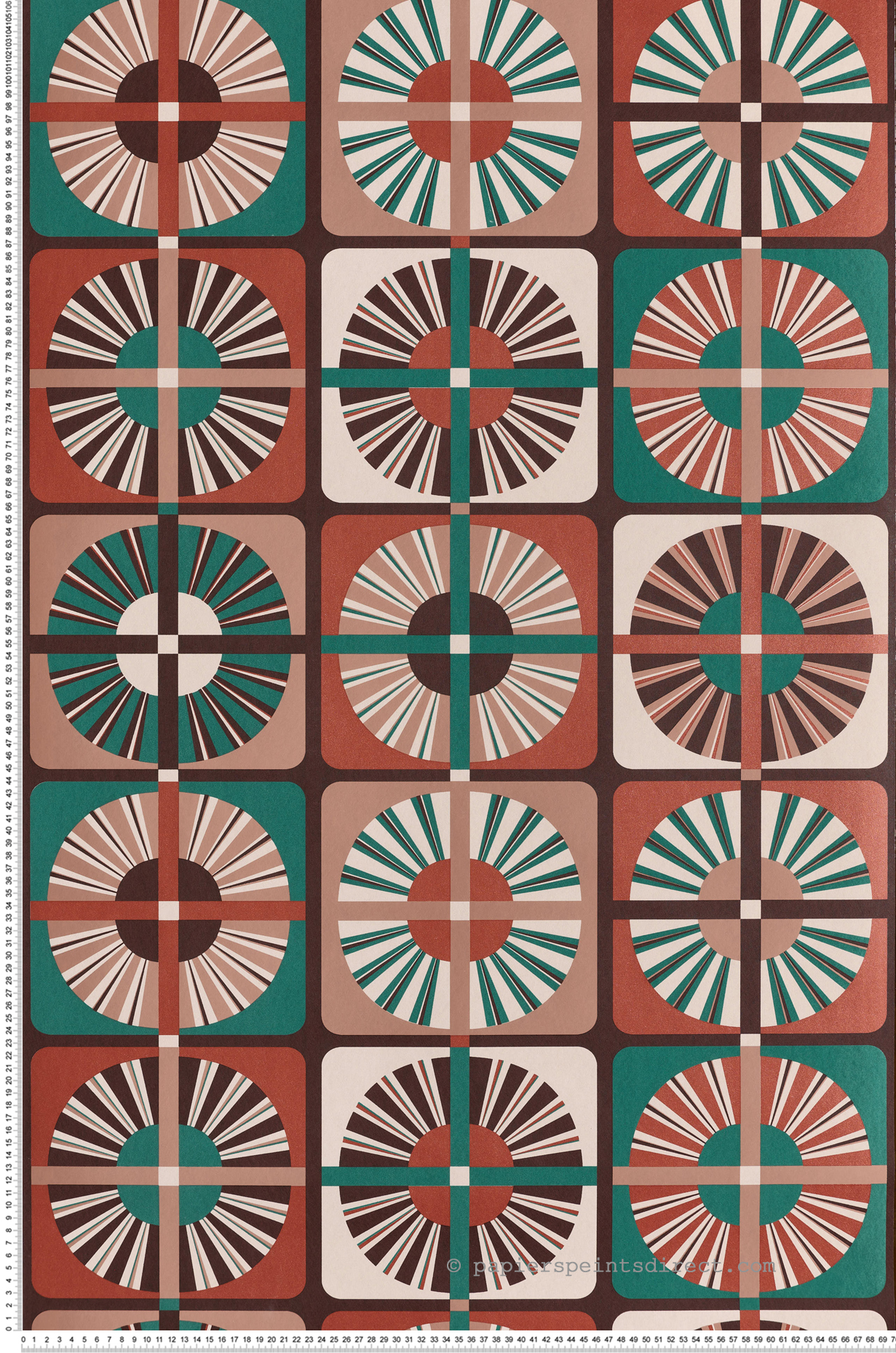 Papier peint Carreaux Géométrique Ray terracotta vert - Rock de Masureel | Réf. MAS-ROC403