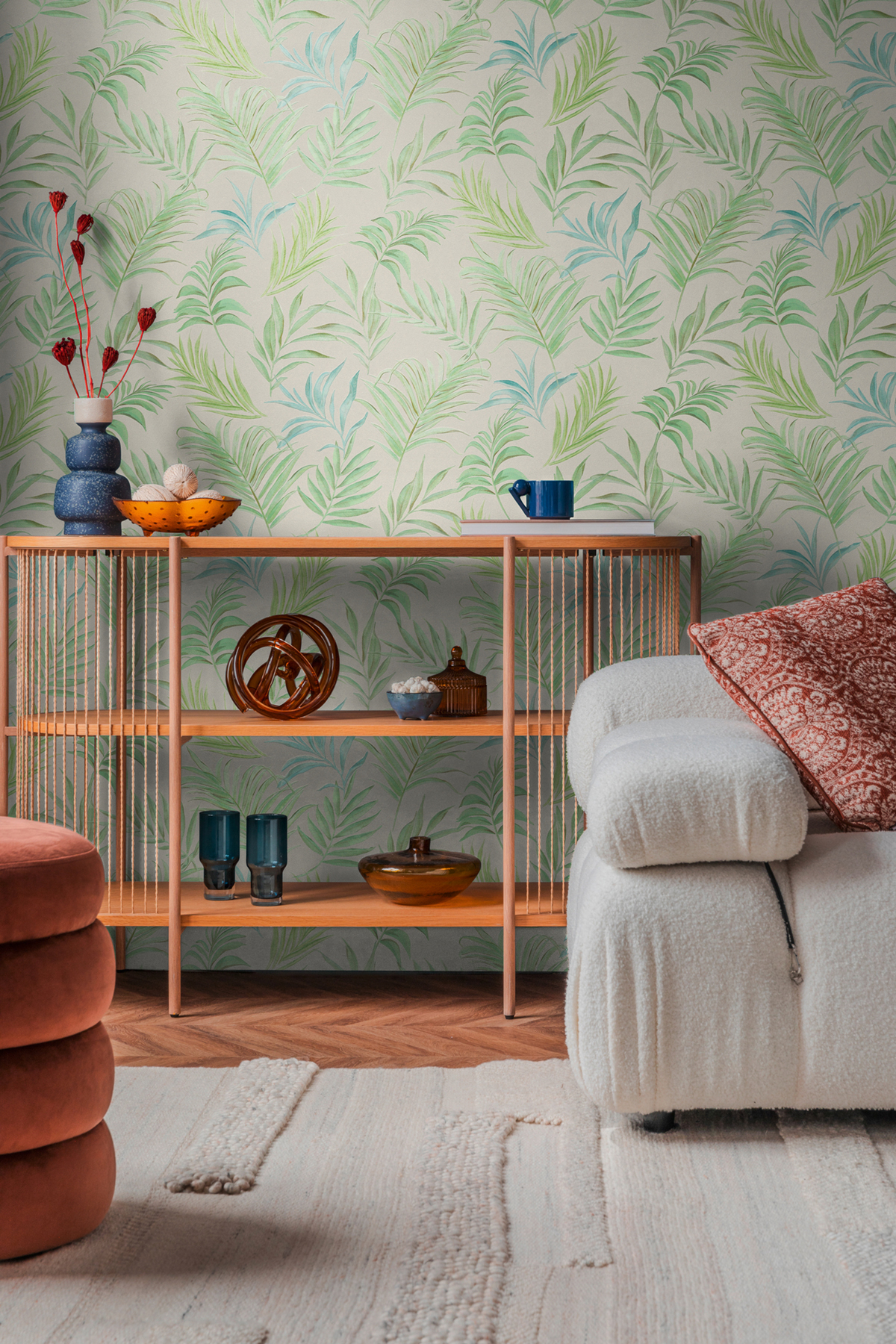 Papier peint Palmes Midnight Botanica vert pastel irisé - Cosmoliving d'A.S. Création AMB2 | Réf. AS-791084