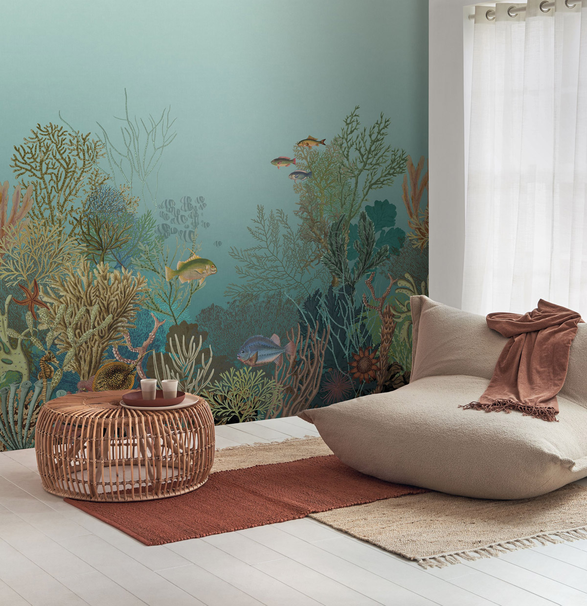 Papier peint panoramique Poisson Marin Aquarium L turquoise 300X310 - Seaside de Casadéco | Réf. SEAS201546309