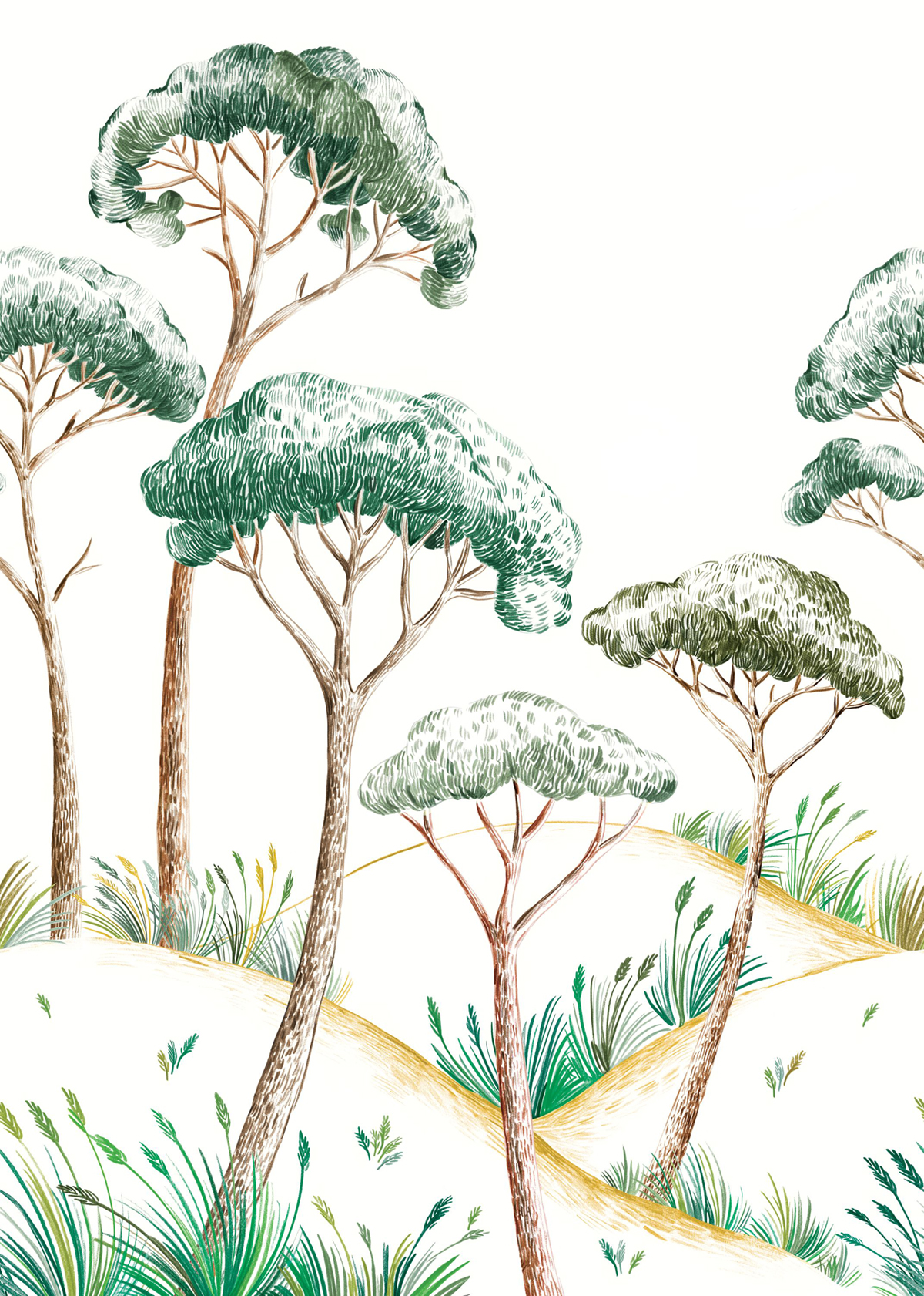 Papier peint panoramique Paysage Pinea vert M 200X280 - Azur de Casélio | Réf. AZU105497003