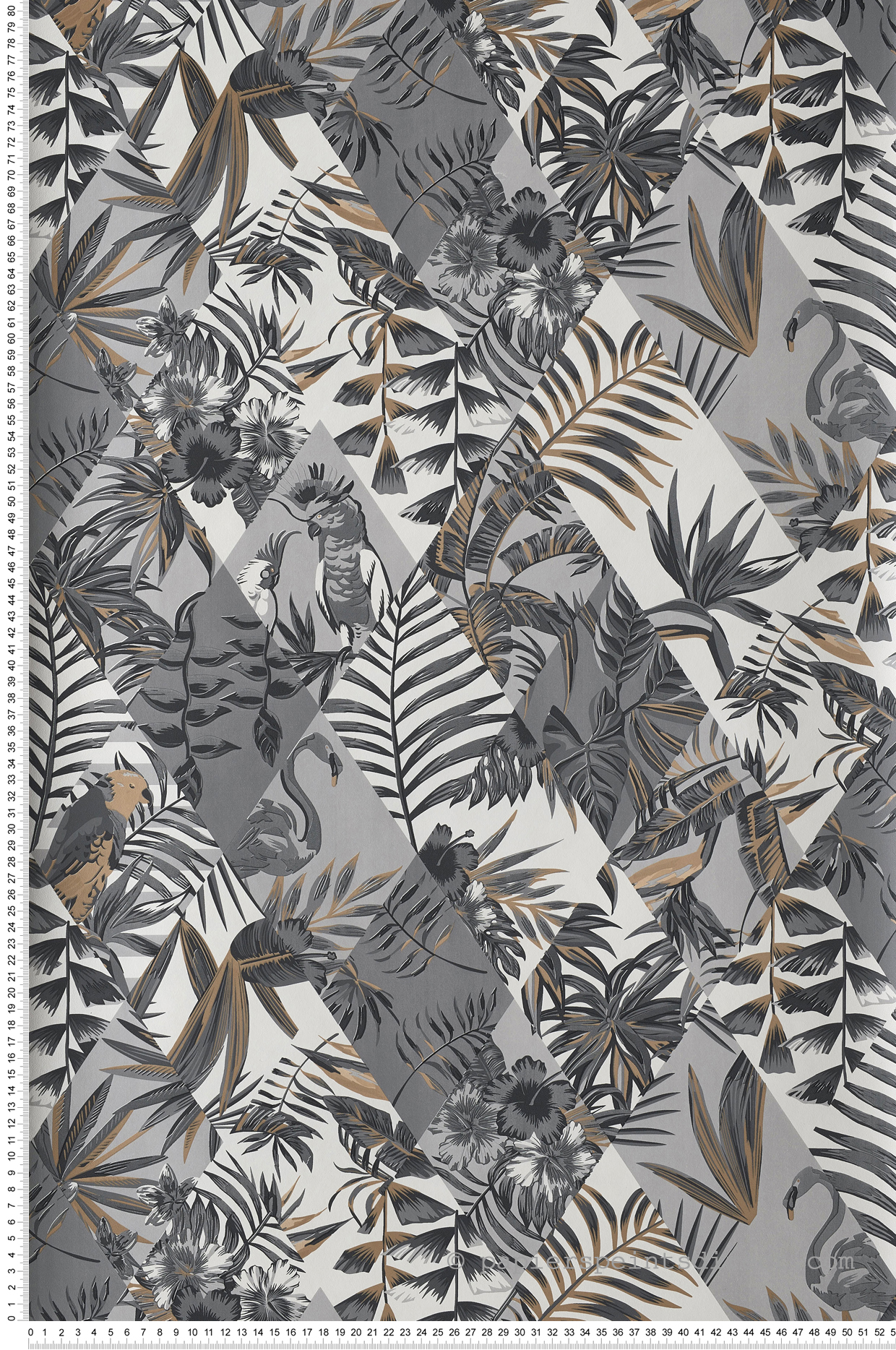 Papier peint tropical Oiseaux Paradise noir/gris/or - Moonlight de Casélio | Réf. MLG101169092