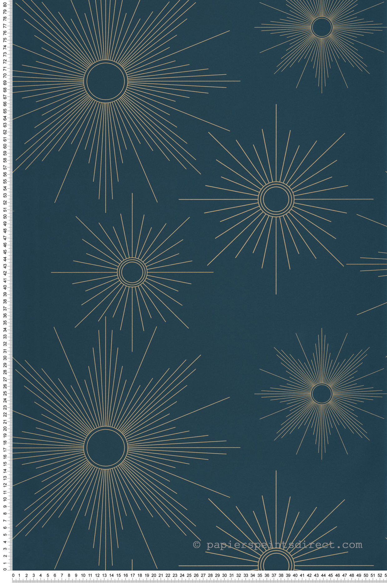 Papier peint Soleil William bleu paon doré - Golden Age de Casélio | Réf. GAG103816227