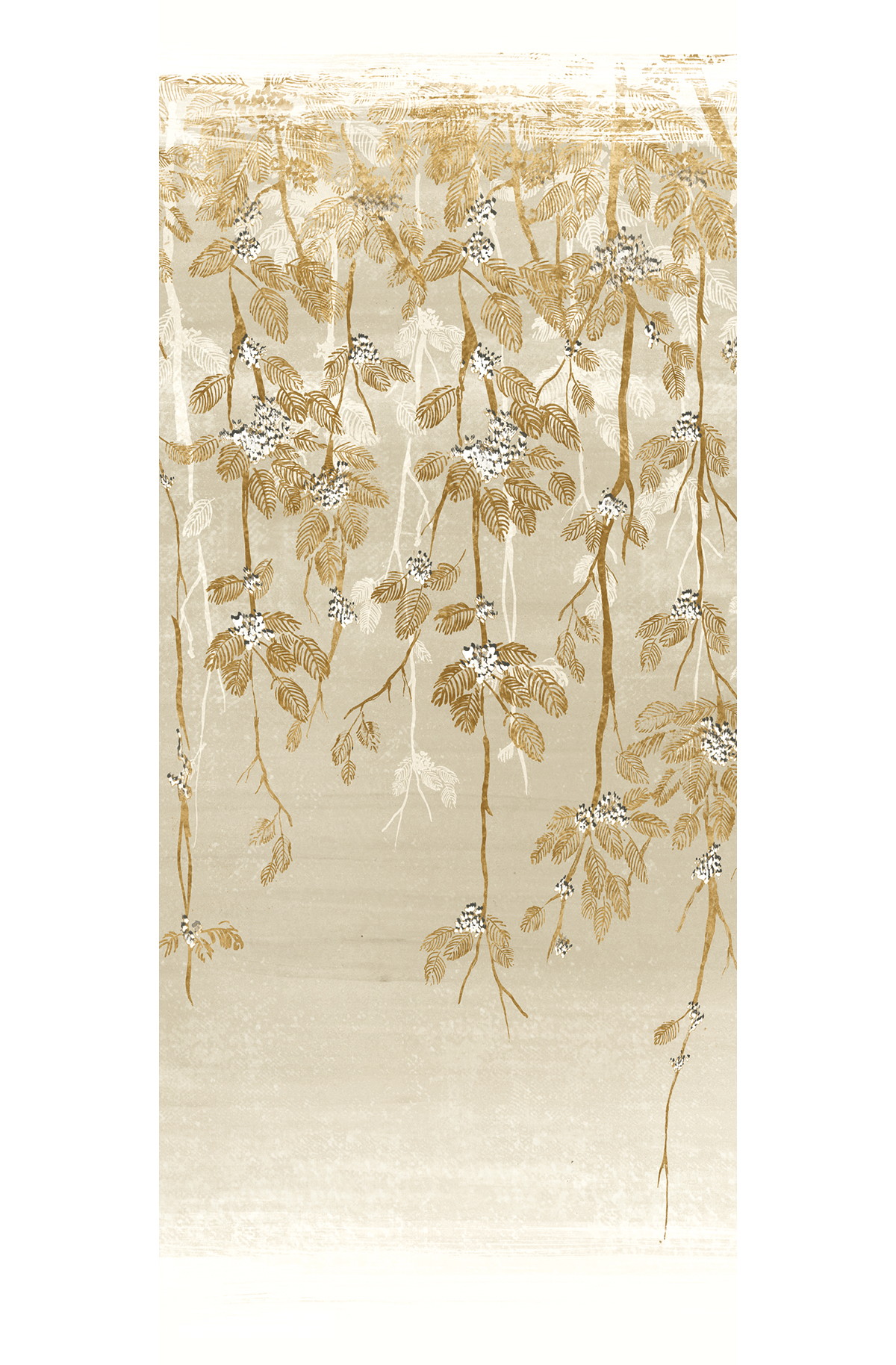 Papier peint panoramique Barque Japonaise River ocre - A H300 - Kimono de Masureel | Réf. MAS-DGKIM2021