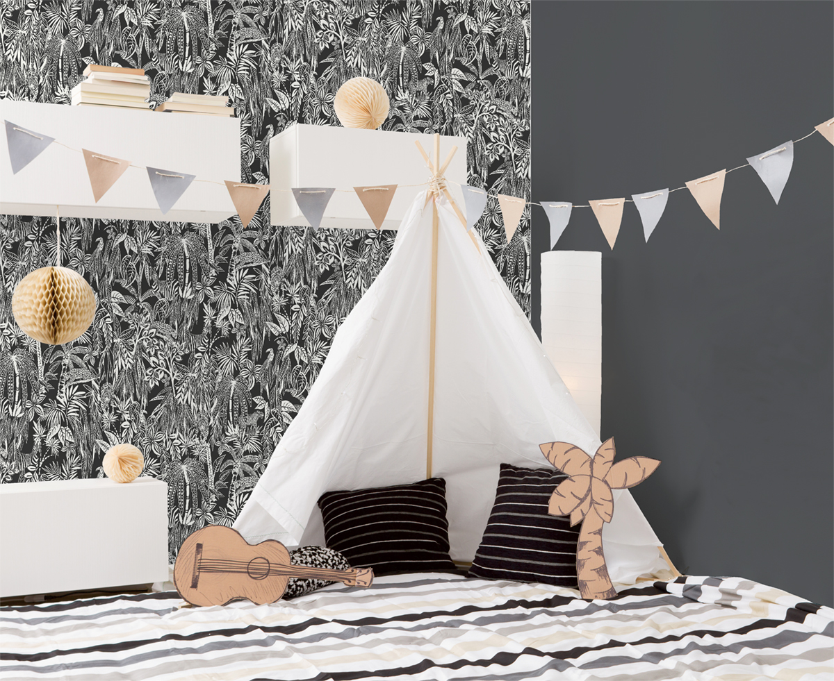 Papier peint Safari Tigre Gravure noir blanc - Les Aventures de Lutèce | Réf. LTC-36240509