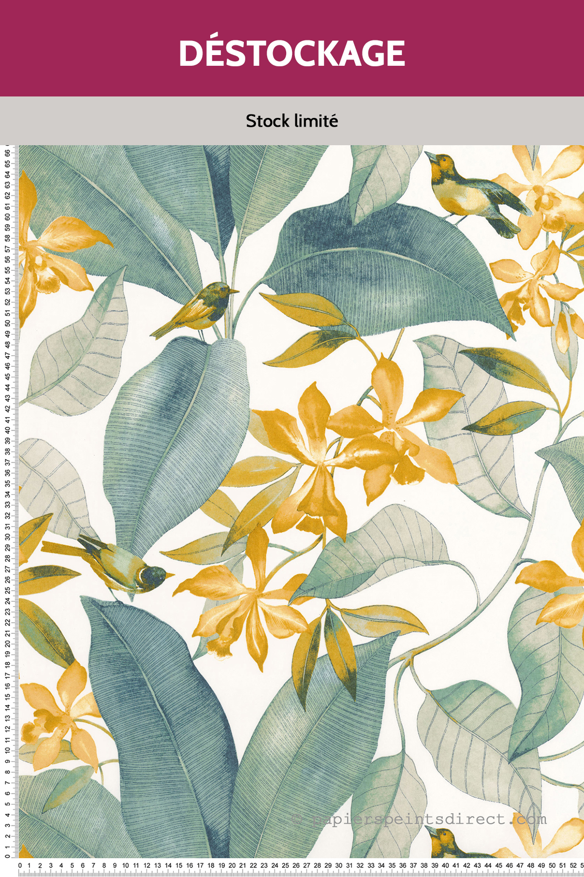 Papier peint Destockage - Feuillage Bird Song vert - Delicacy de Casadéco