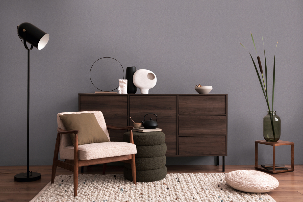 Papier peint Uni Paillette Métallisé gris éléphant doré - Cosmoliving d'A.S. Création AMB3 | Réf. AS-790656