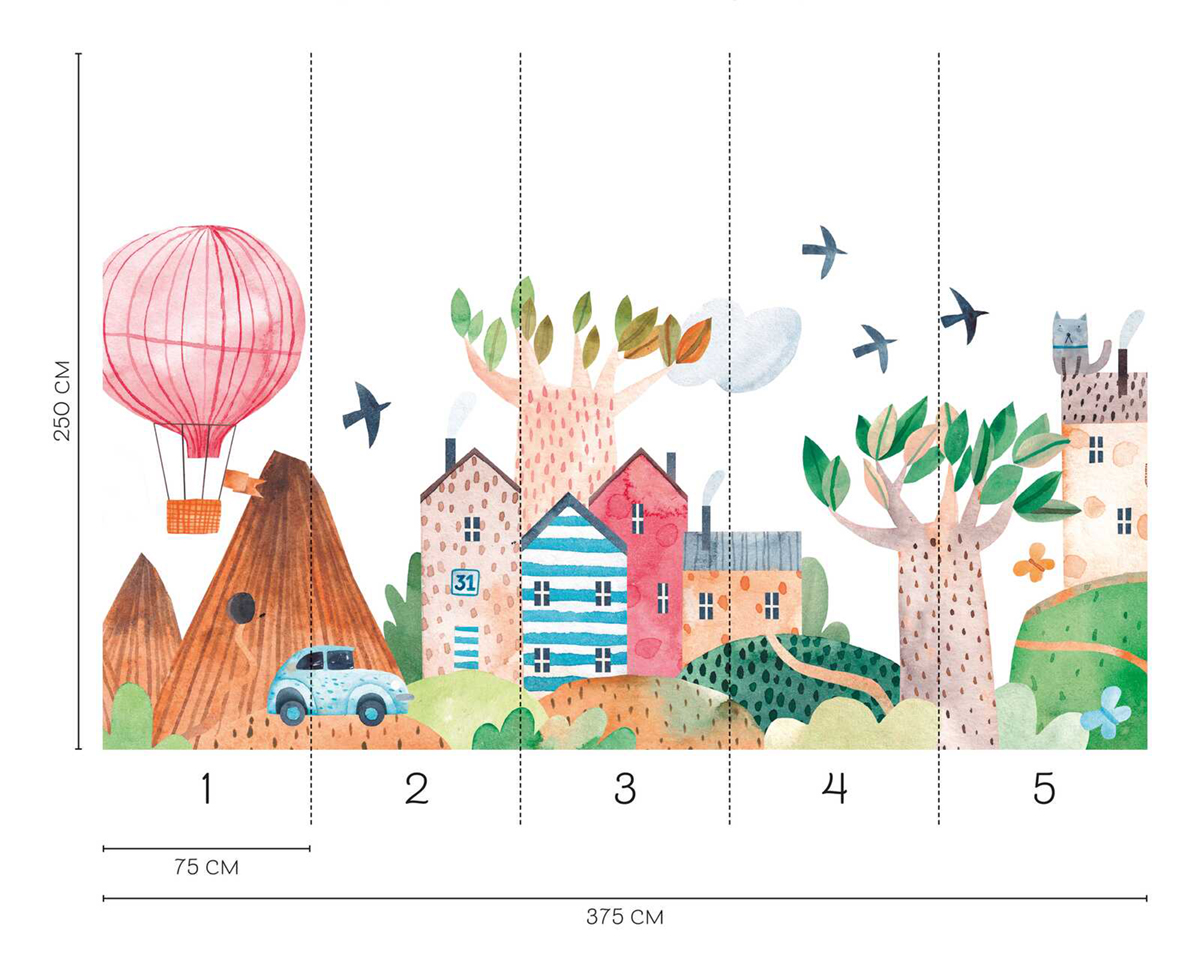 Papier peint panoramique Enfantin Village Coloré - Wall Love d'A.S. Création REGLE | Réf. DD129591