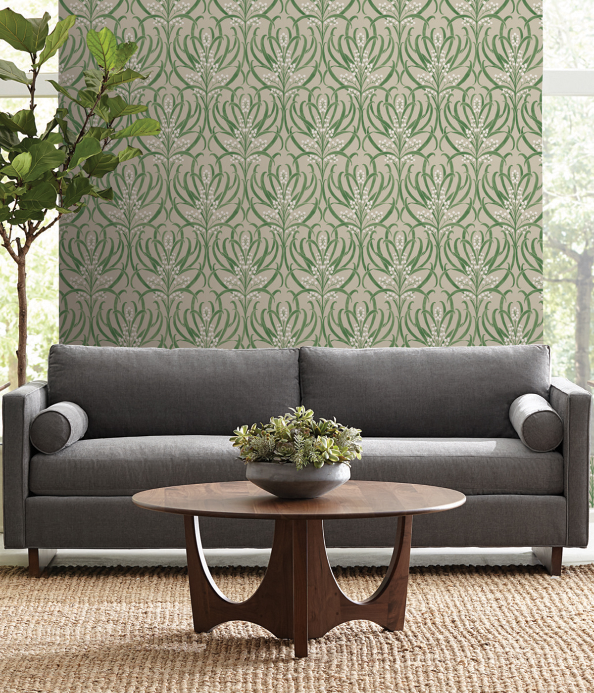 Papier peint Feuillage Baies vert lin - Arts & Crafts d'Initiales | Réf. INI-AC9144
