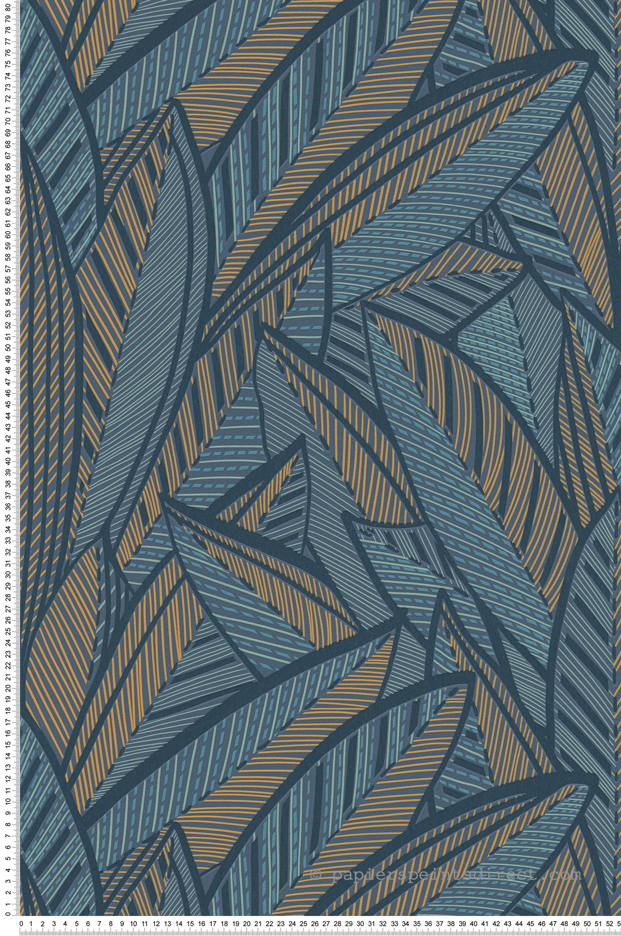 Papier peint Feuille Art Déco bleu moutarde - French Affair d'A.S. Création | Réf. AS-399335