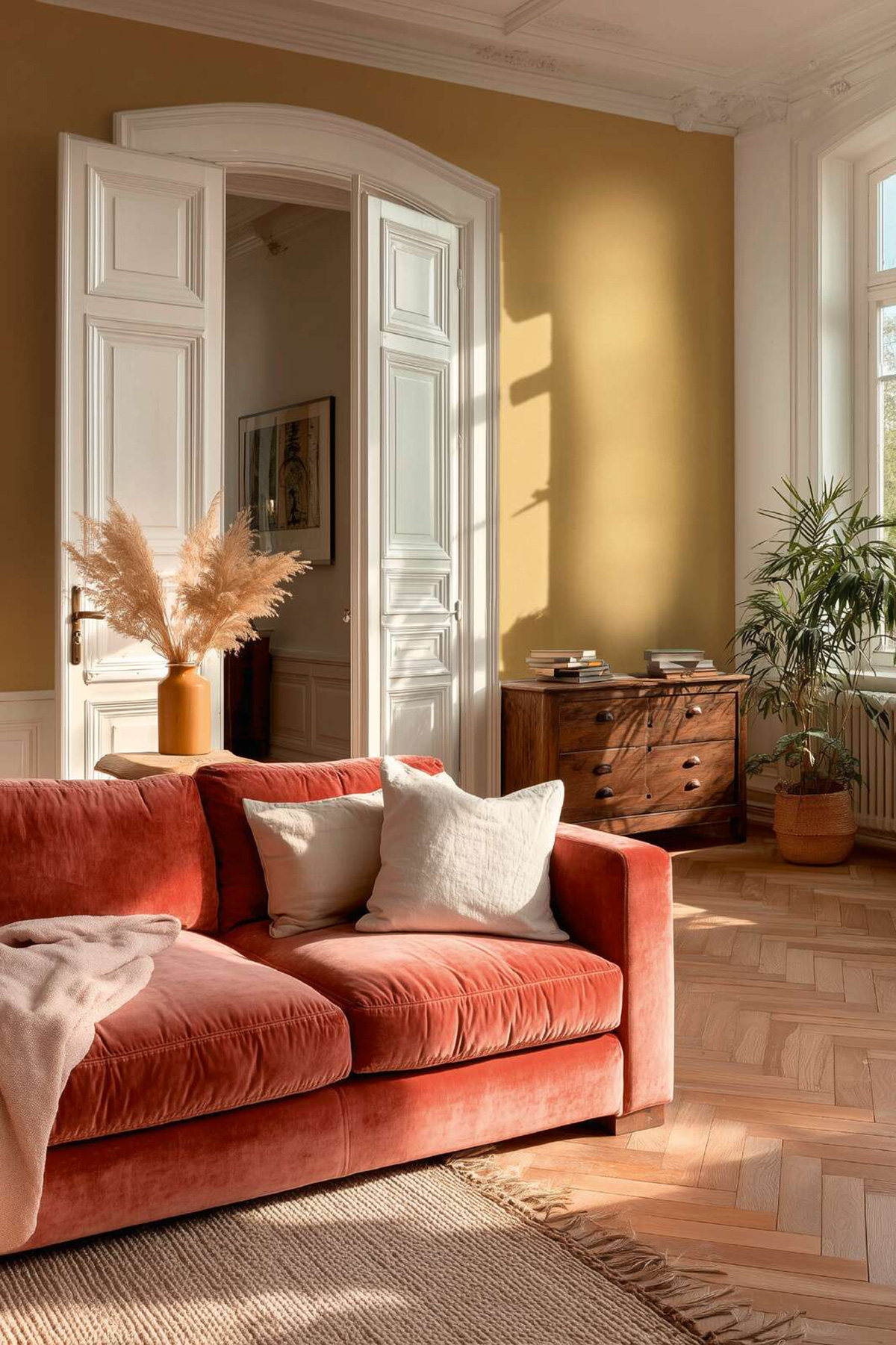 Papier peint Faux Uni Textile moutarde - Vibes & Styles d'A.S. Création | Réf. AS-792025