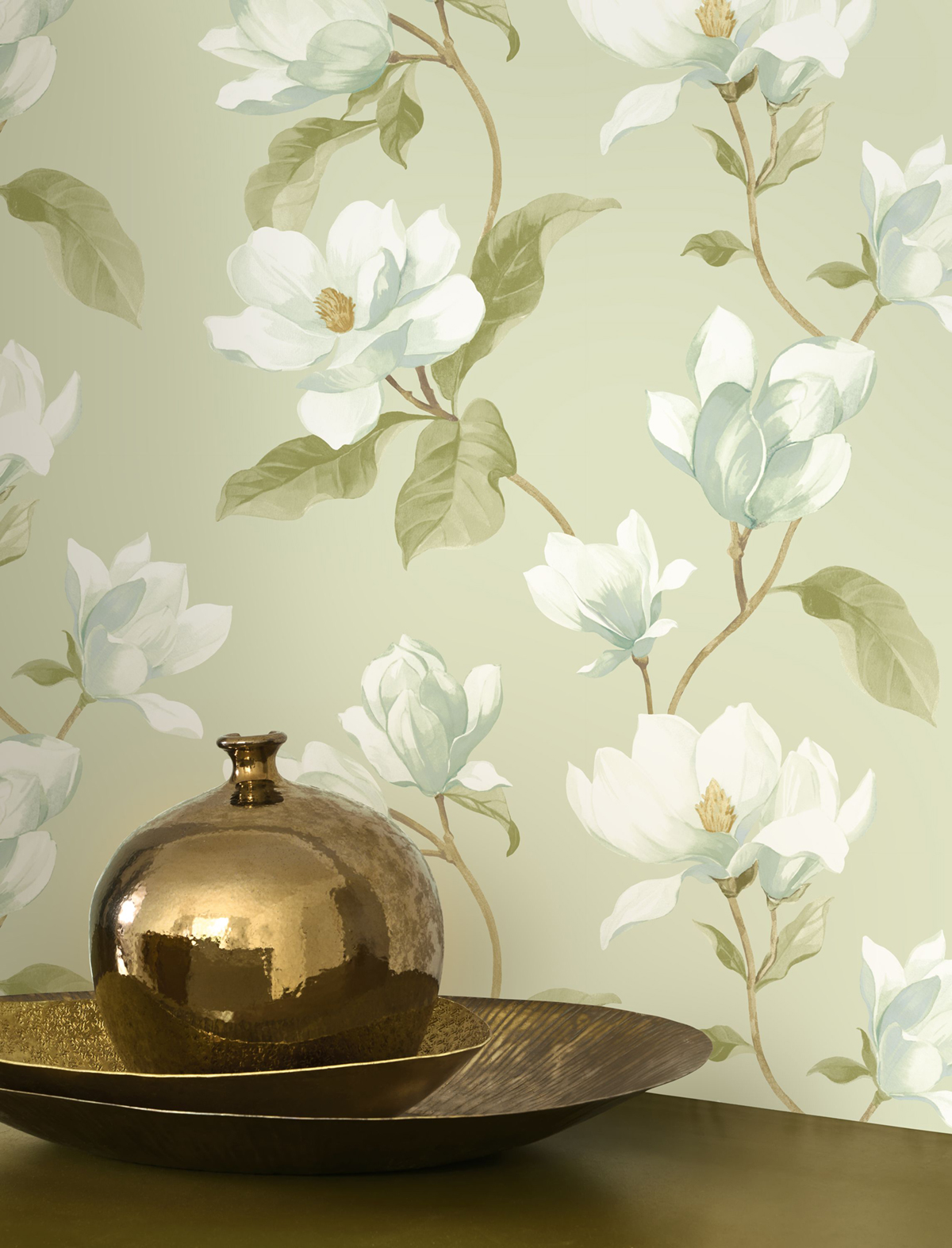 Papier peint Brume de Magnolia vert amande - Le Beau Jardin de Casadéco AMB2 | Réf. BJAR202547202