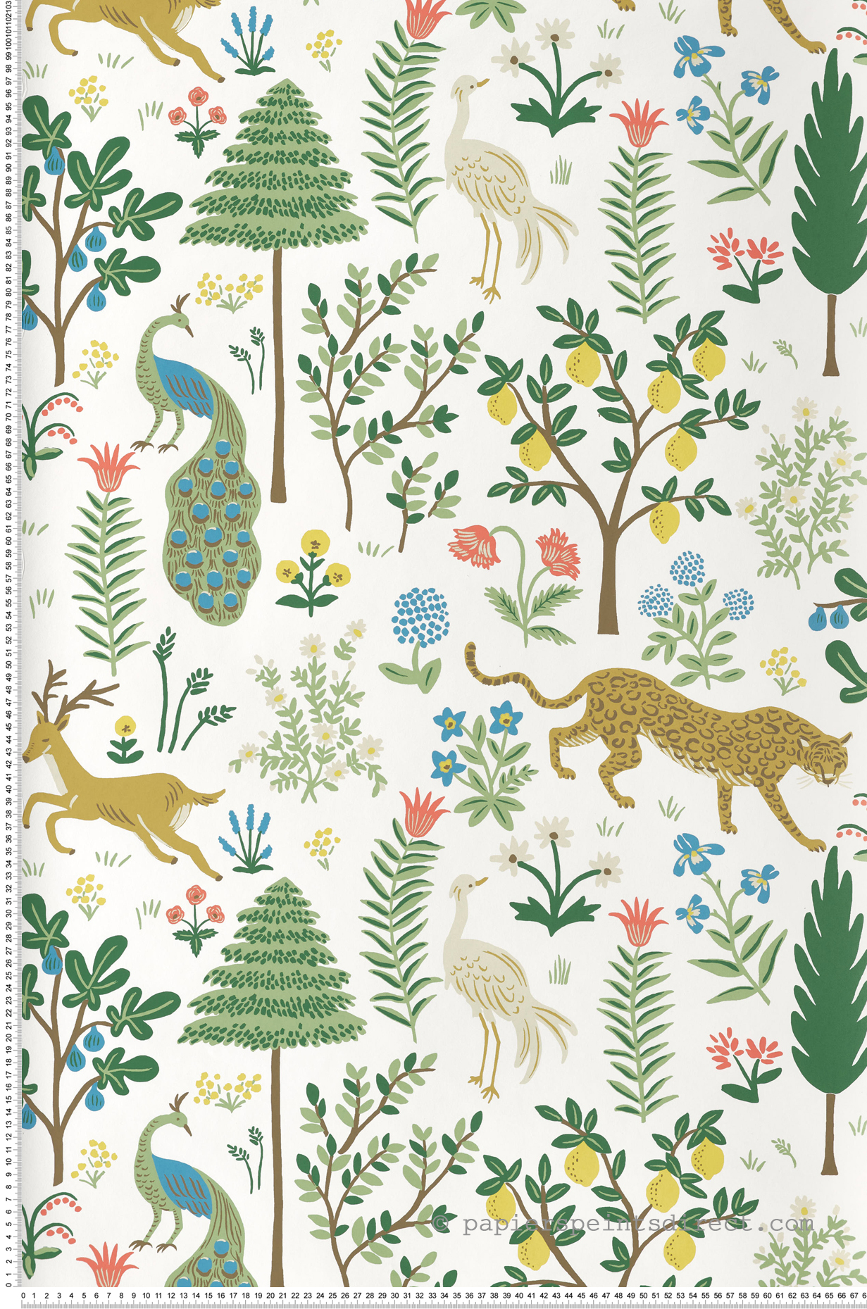 Papier peint Forêt Animaux Ménagerie multicolore blanc - Rifle Paper Co. 2 de York (Initiales) | Réf. INI-RP7305