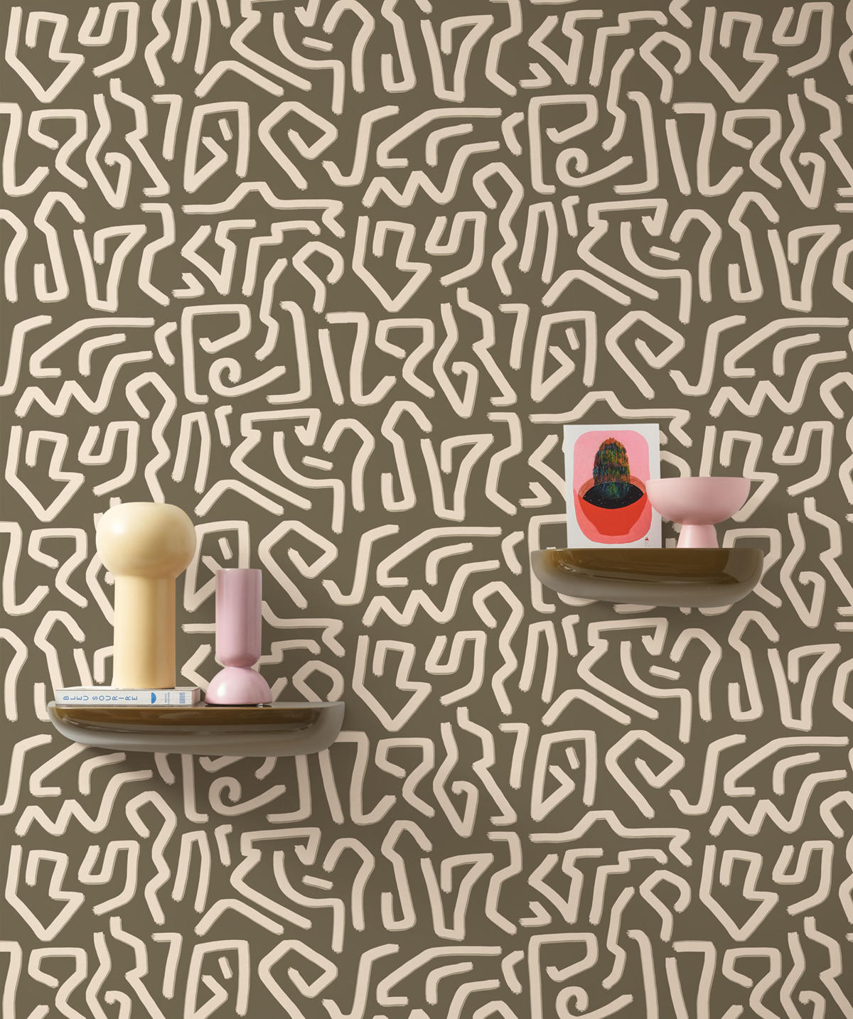 Papier peint Tracés Abstraits Symbol kaki lin - Milano Sixties de Casadéco | Réf. MISI89357505