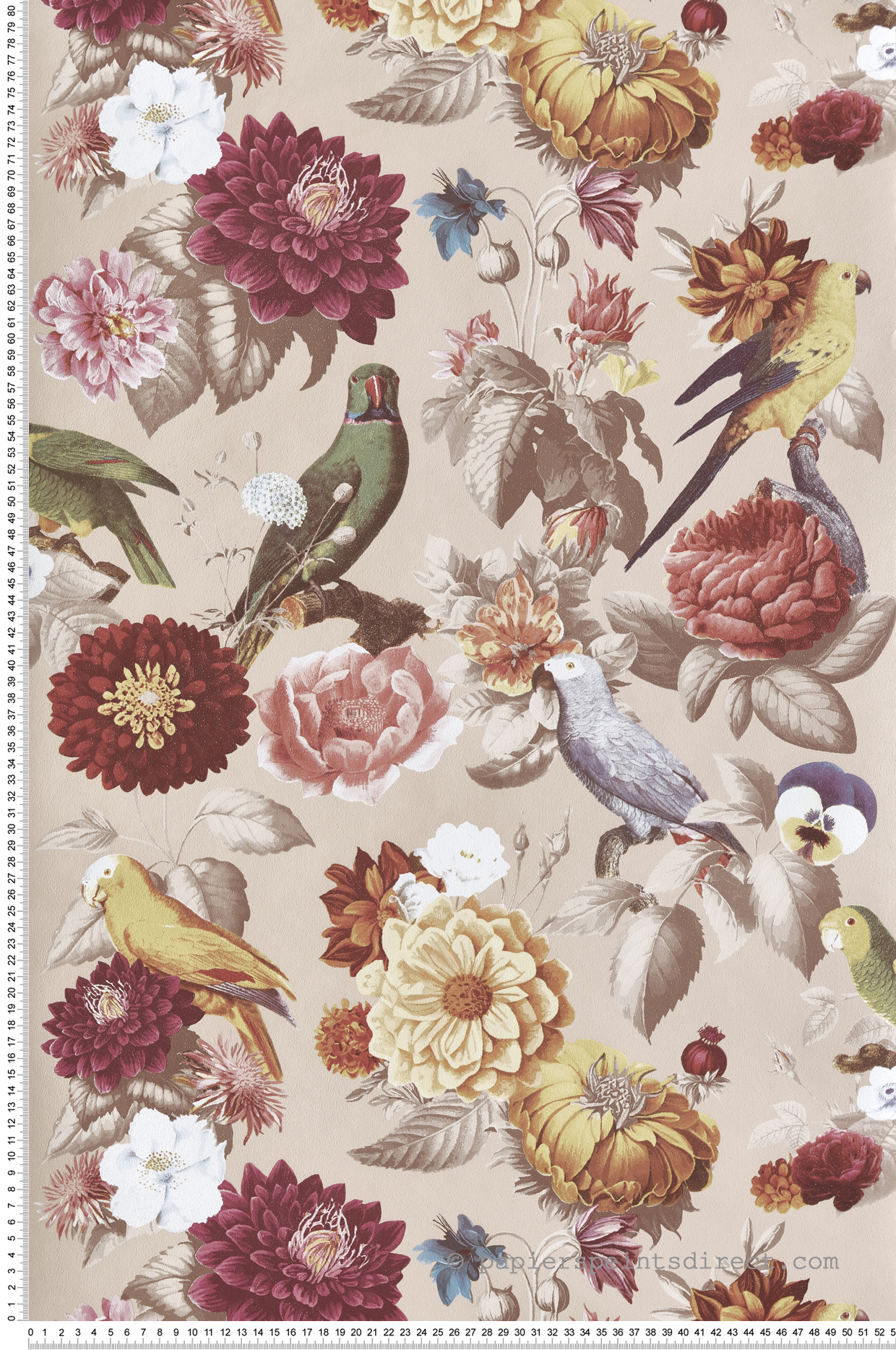 Papier peint Perroquet Fleurs rose irisé - Maison Paradis de Lutèce | Réf. LTC-MP15548