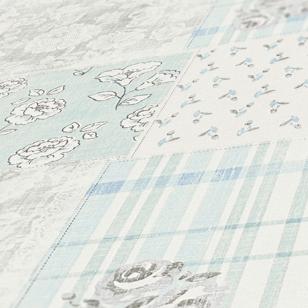 Papier peint Patchwork Fleuri gris bleu - Maison Charme d'A.S. Création ZOOM | Réf. AS-390664