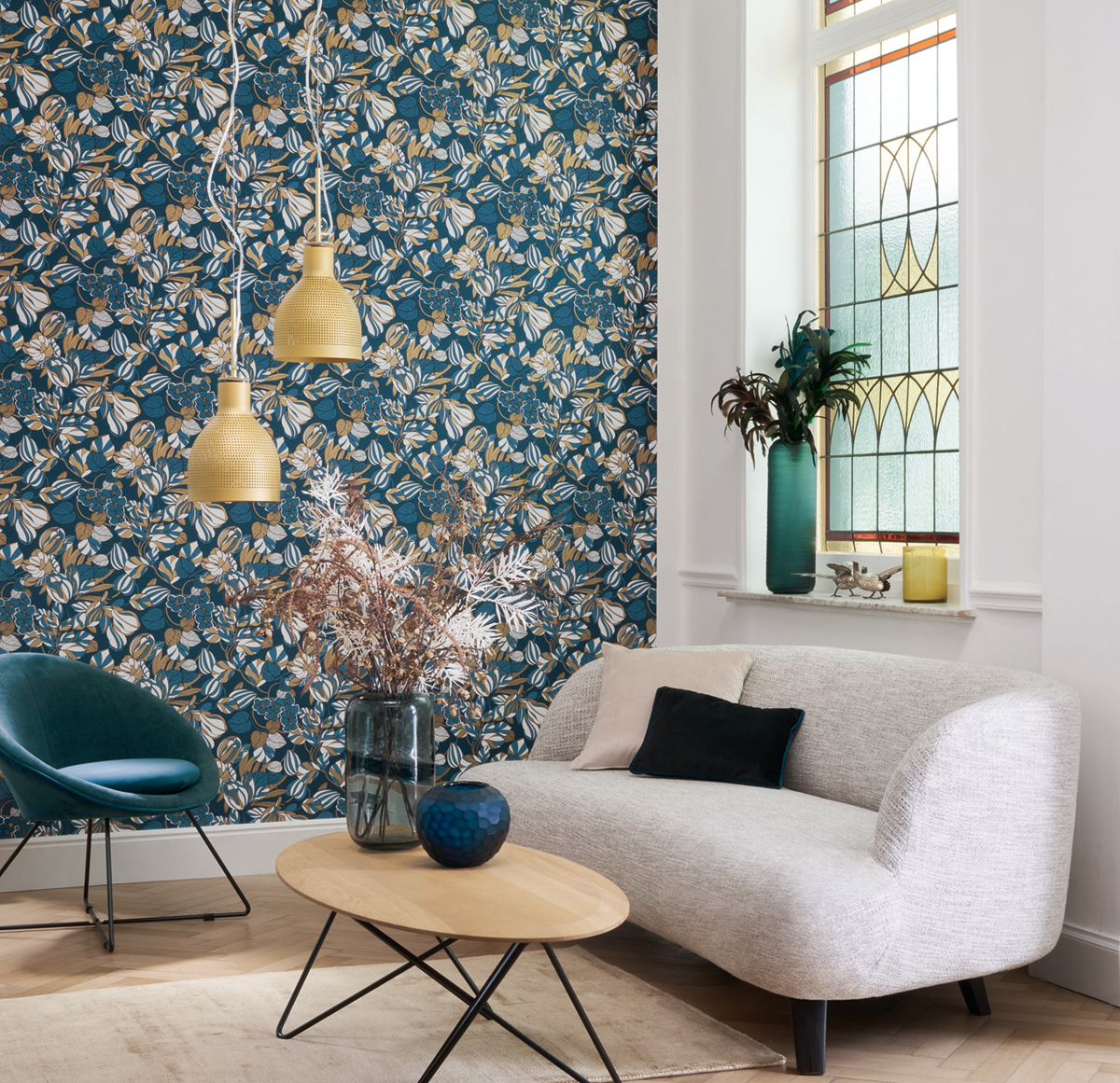 Papier peint Nature Tulipe bleu or - 1930 de Casadéco AMB | Réf. MNCT85716306