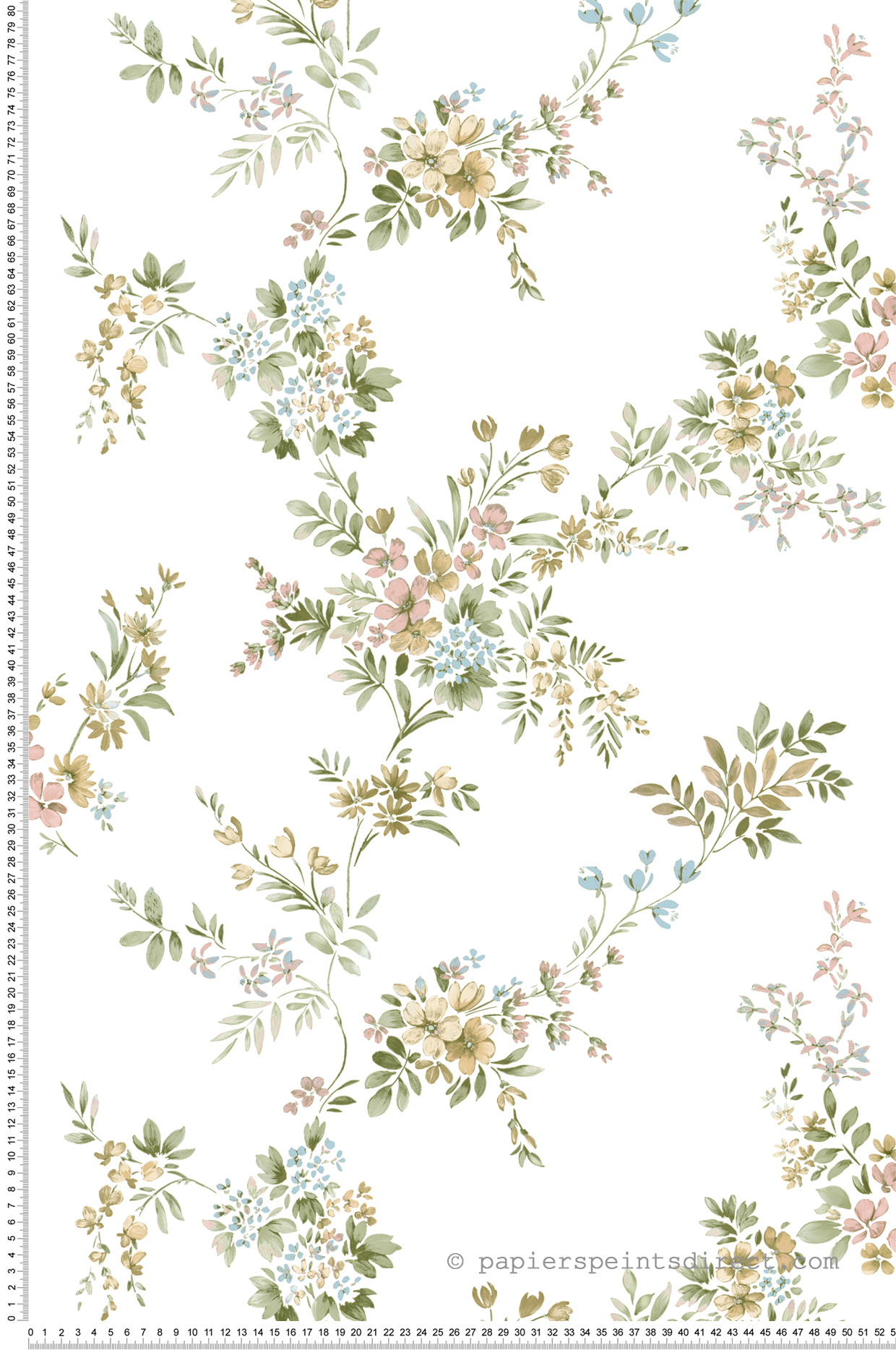 Papier peint Fleuri Vintage vert beige rose - My Little Cottage de Montecolino | Réf. MC-M12312