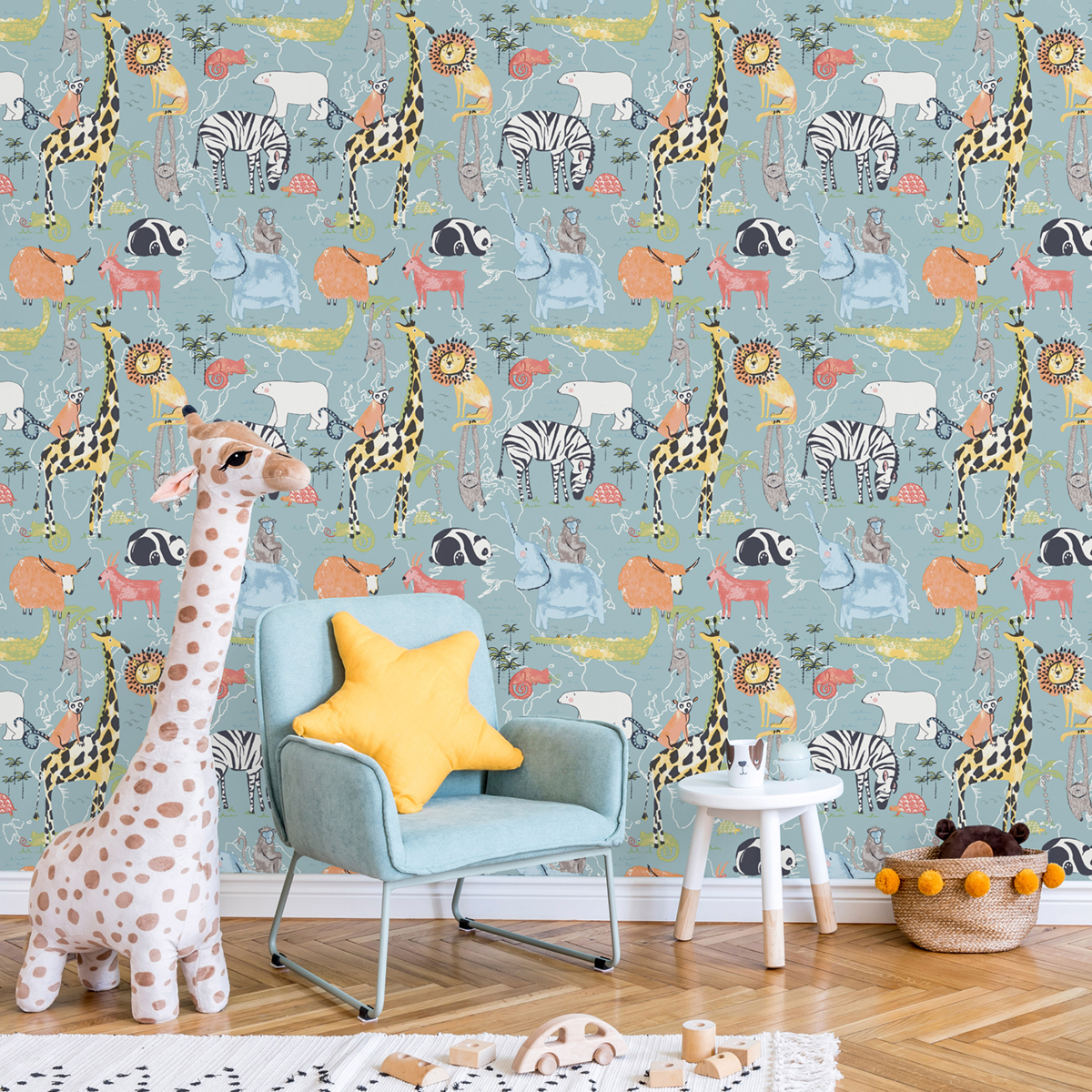 Papier peint Animaux Safari bleu - Imagine de Lutèce AMB2 | Réf. LTC-DL27541