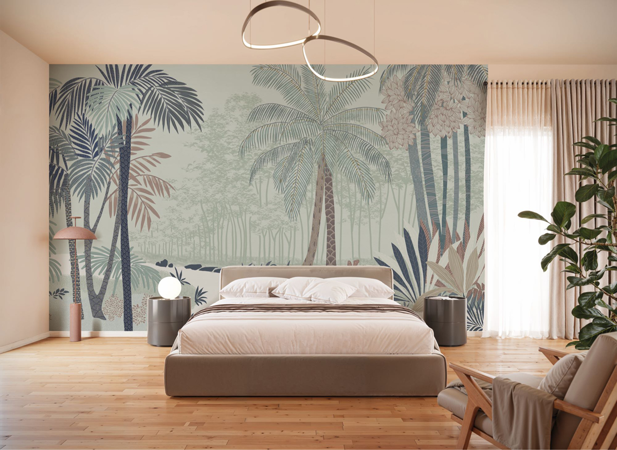 Papier peint panoramique Jungle Flora Palmiers vert - Seasons de Komar
