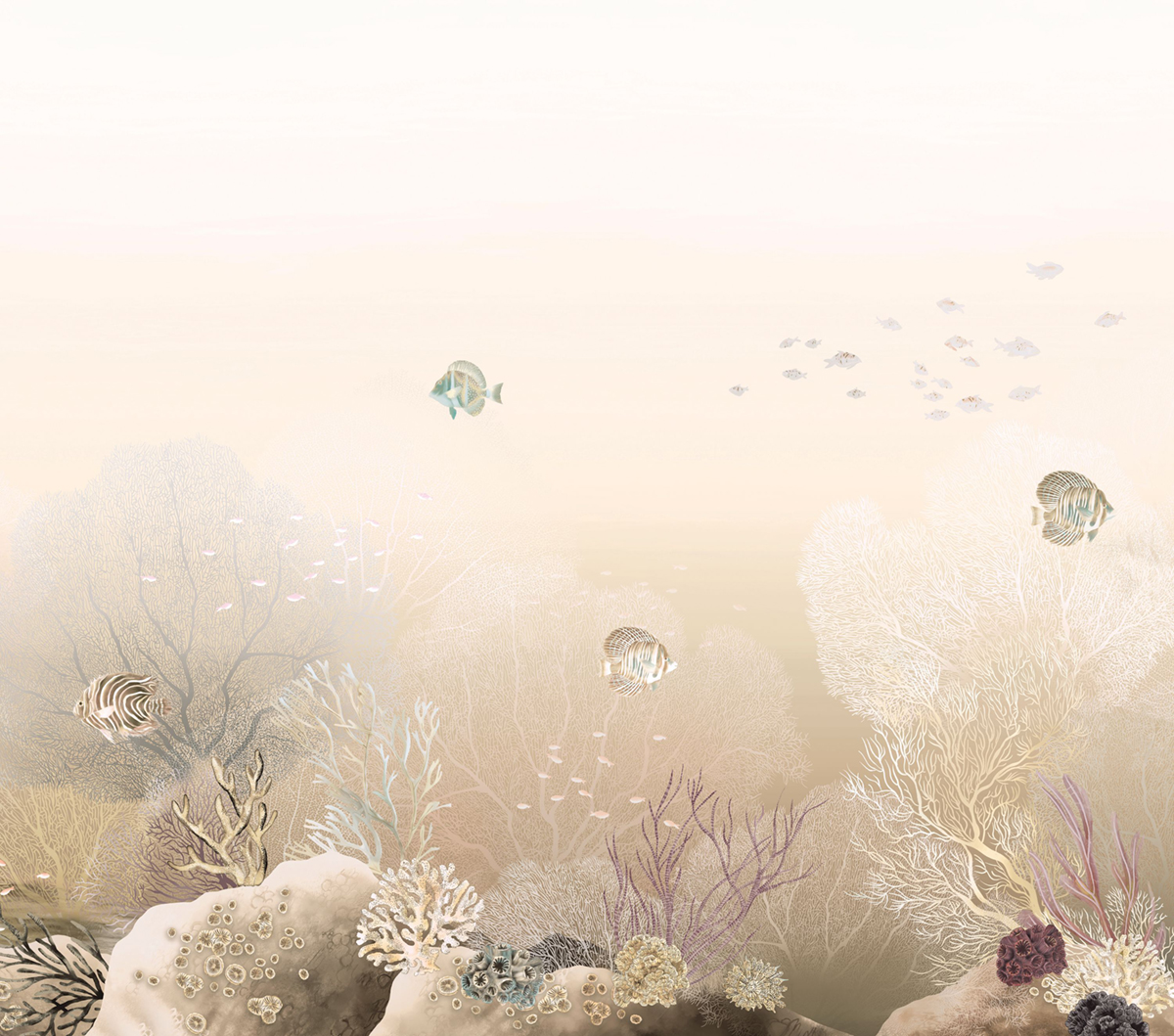 Papier peint panoramique Aquarium Polynésie grège - Panoramas 4 de Casamance | Réf. CAS-76791834