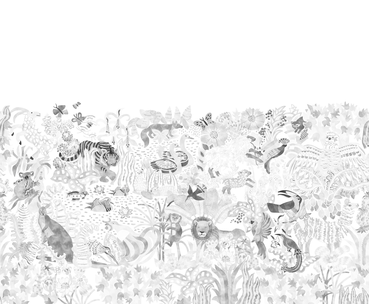 Papier peint panoramique Les 5 Continents Grisaille A+B - 1/2/3/4/5/6/7/8 - Isidore Leroy