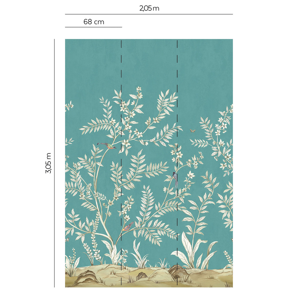 Papier peint panoramique Nature Vigne bleu turquoise - Daisy Bennett d'Initiales AMBR | Réf. INI-DB30404M
