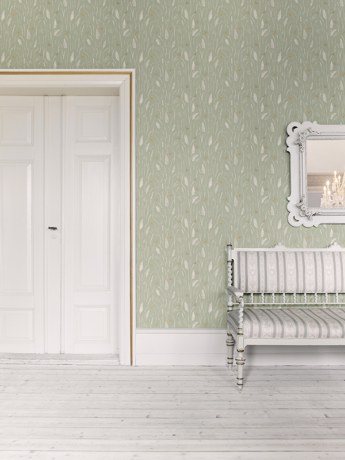 Papier peint Papillon Enchanté vert kaki métallisé - Demeures de Montecolino | Réf. MC-650418