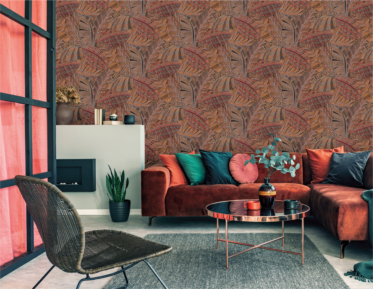 Papier peint Feuille Graphique noir orange - Picto de Lutèce | Réf. LTC-PIC310