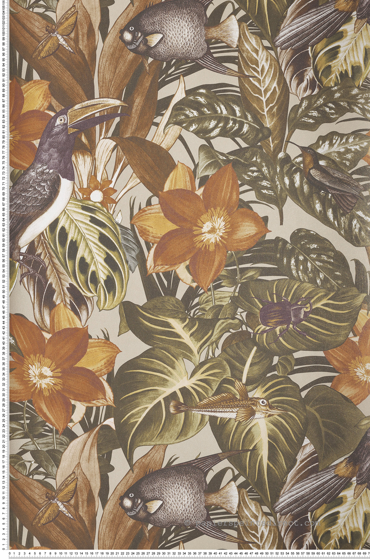 Papier peint Tropical et Poisson Palau taupe et irisé - Moorea de Montecolino | Réf. MC-26748