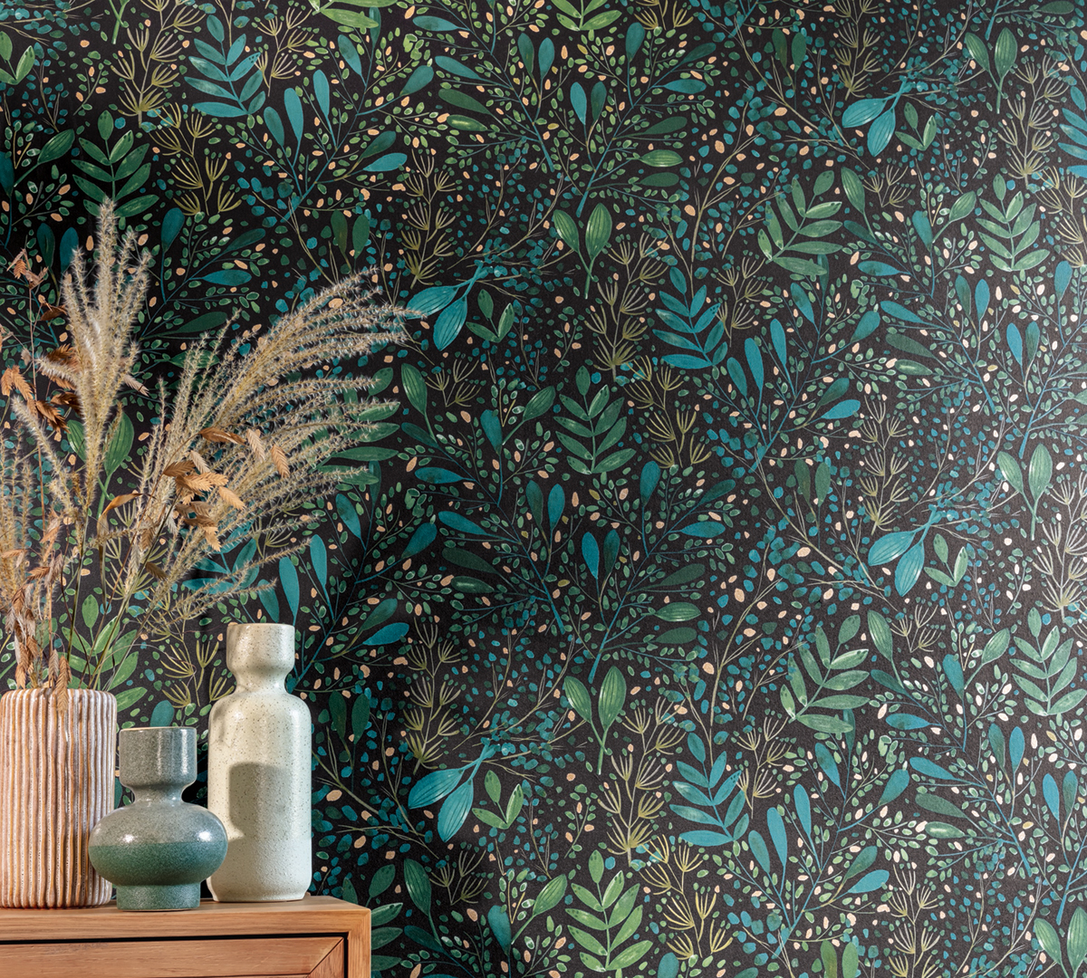 Papier peint feuilles Joy Vert/Canard/Doré - Green Life de Casélio | Réf. GNL101697692