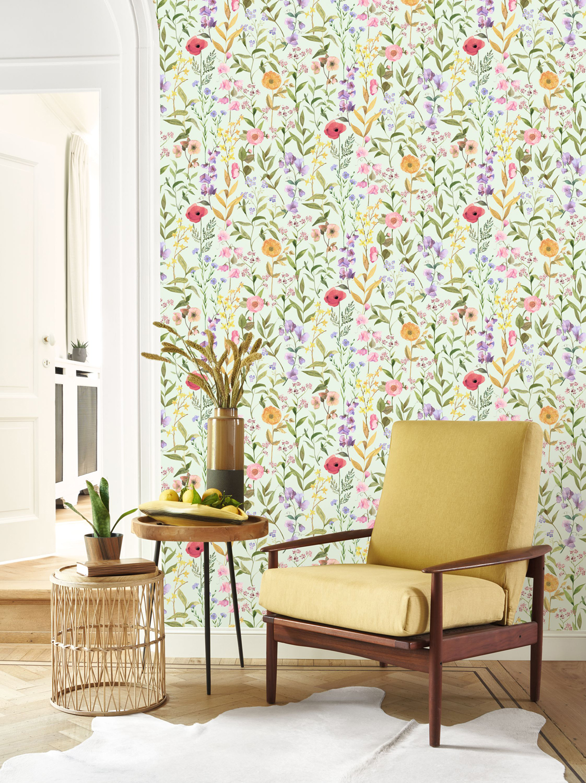 Papier peint Fleurs des Champs bleu d'eau - Le Beau Jardin de Casadéco | Réf. BJAR87656172
