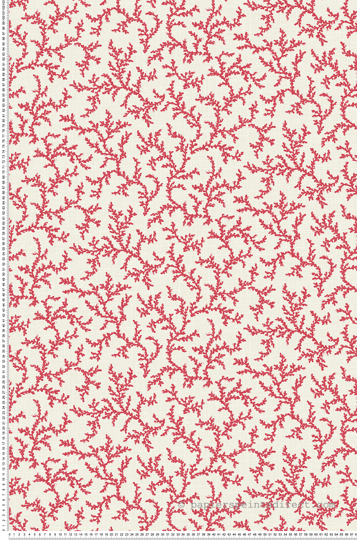 Papier peint Corail Branche rouge écru - French Country d'Initiales | Réf. INI-FC62101