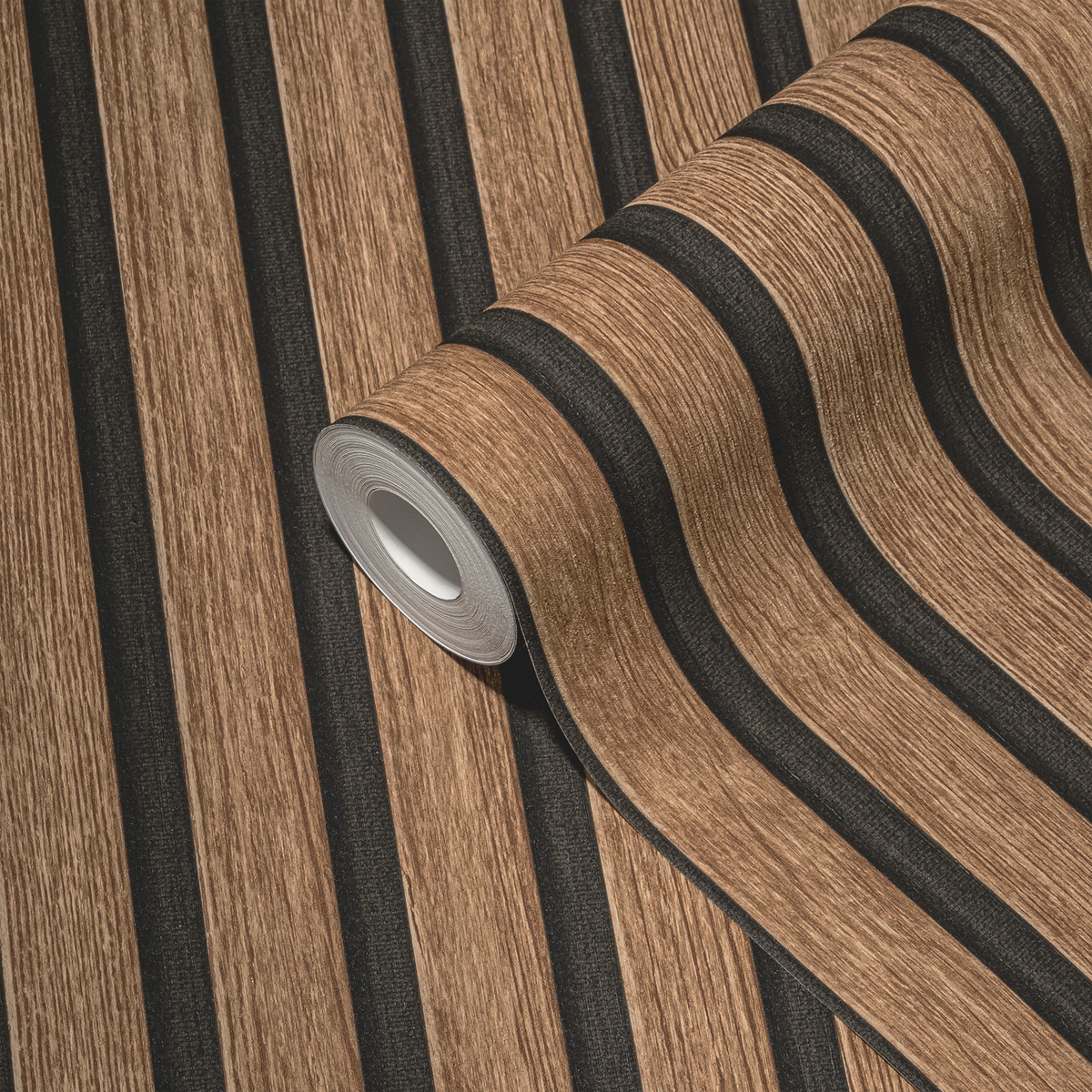 Papier peint Tasseaux Bois Chêne noir marron - Pintwalls 2 d'A.S. Création ROLLZ | Réf. AS-391098