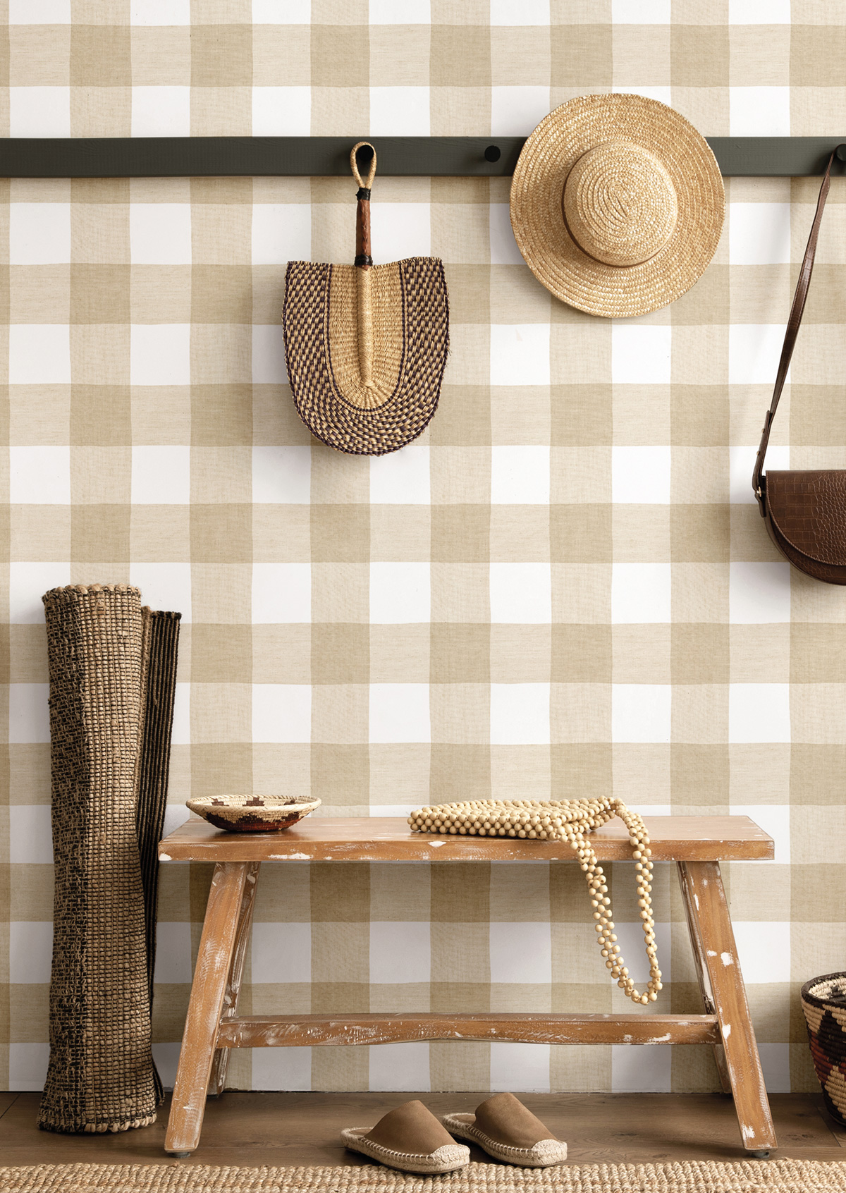 Papier peint Vichy Grands Carreaux beige - Stripes & Checks de Montecolino | Réf. MC-ST38432