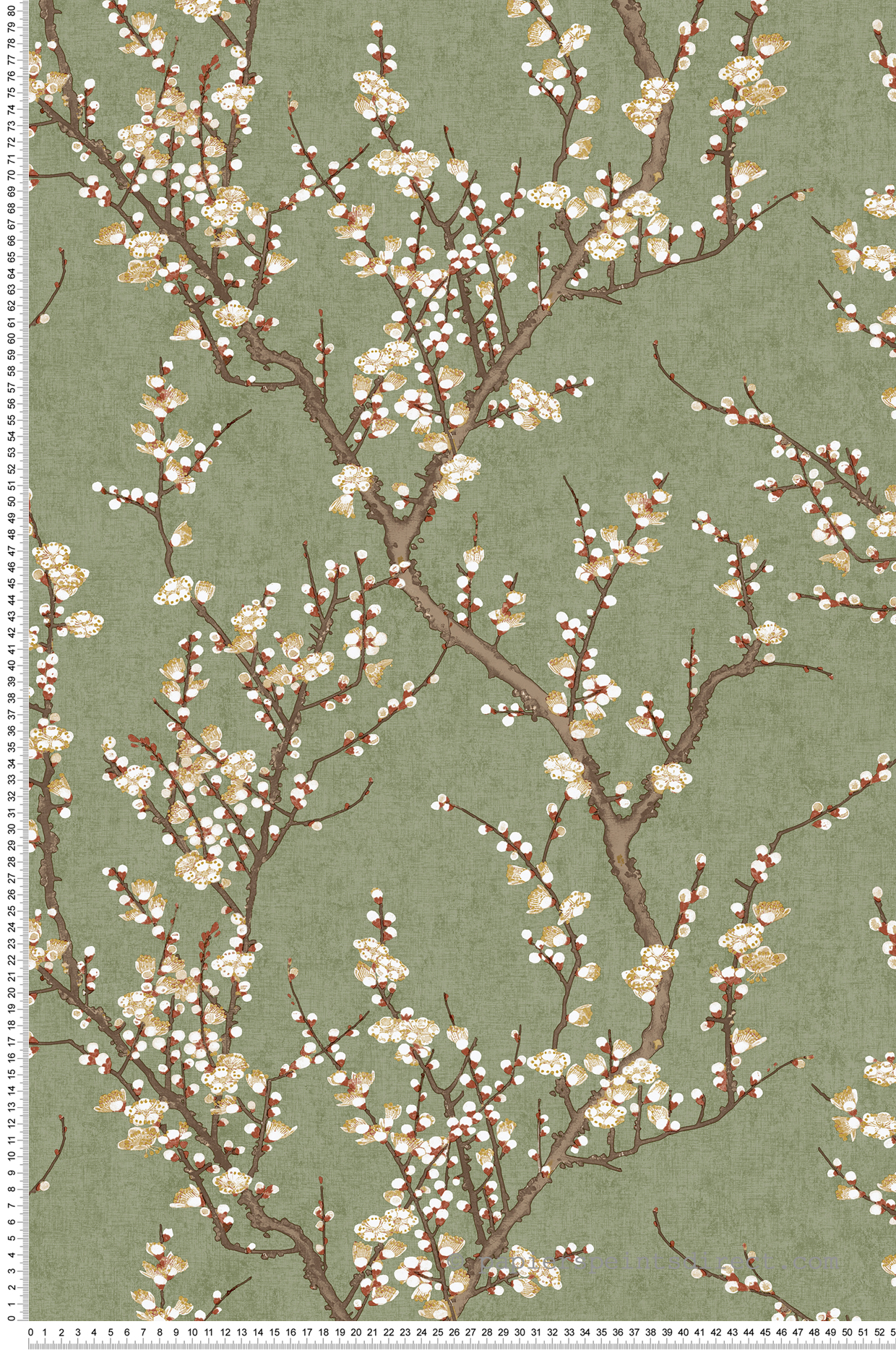 Papier peint Sakura Fleuri vert terracotta - Romance de Lutèce | Réf. LTC-19034