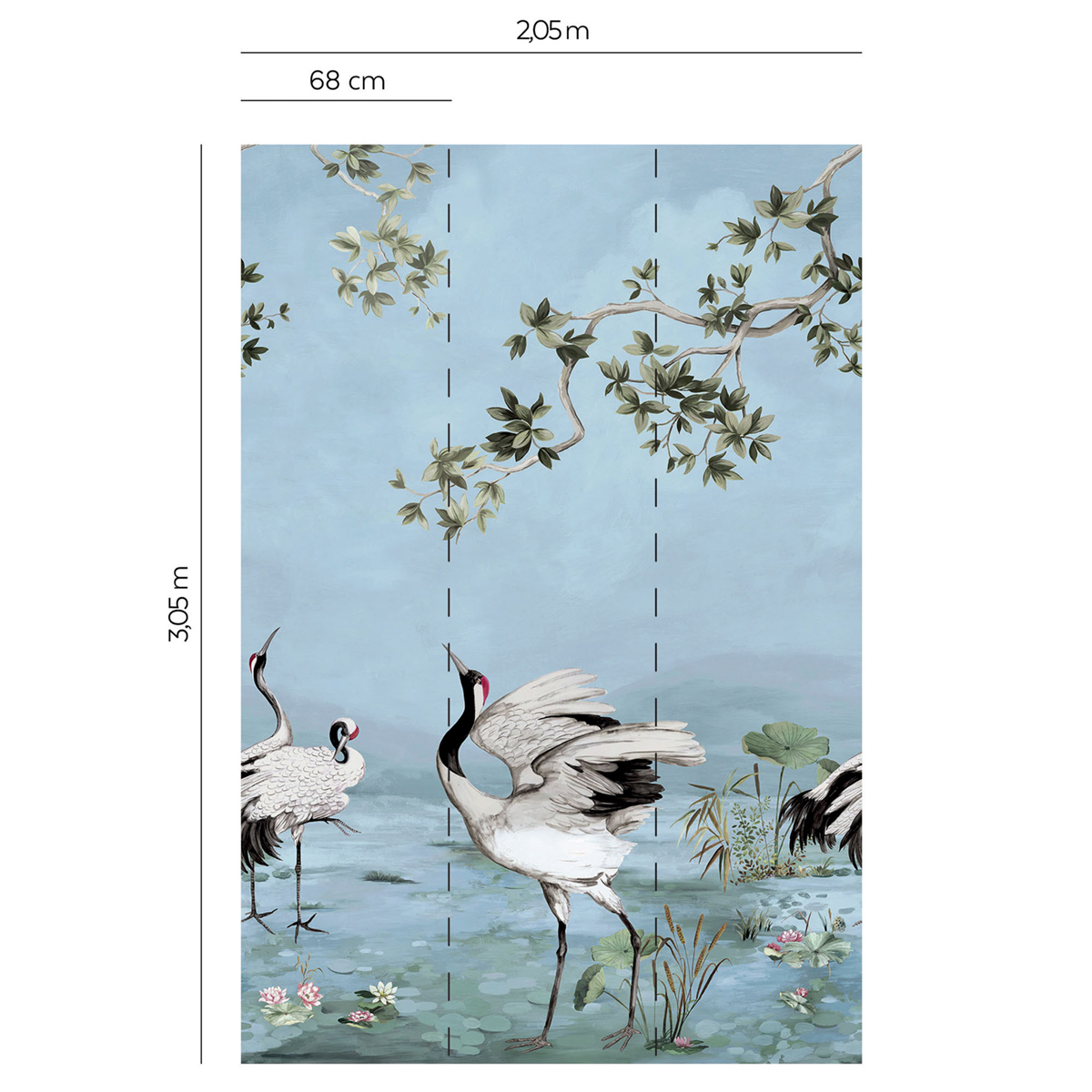 Papier peint panoramique Oiseau Grue bleu clair - Daisy Bennett d'Initiales | Réf. INI-DB30602M