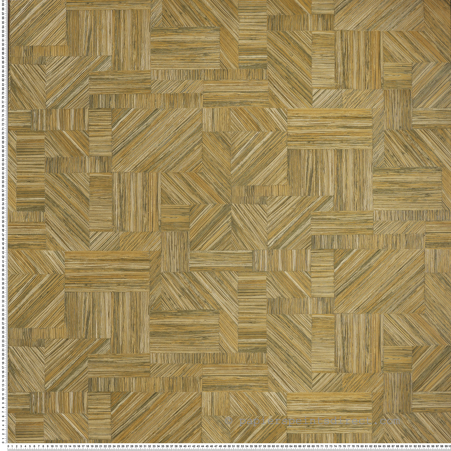 Papier peint Marqueterie Paille Imbrication ocre vert - Nature sur Mesure de Casamance | Réf. CAS-76891936