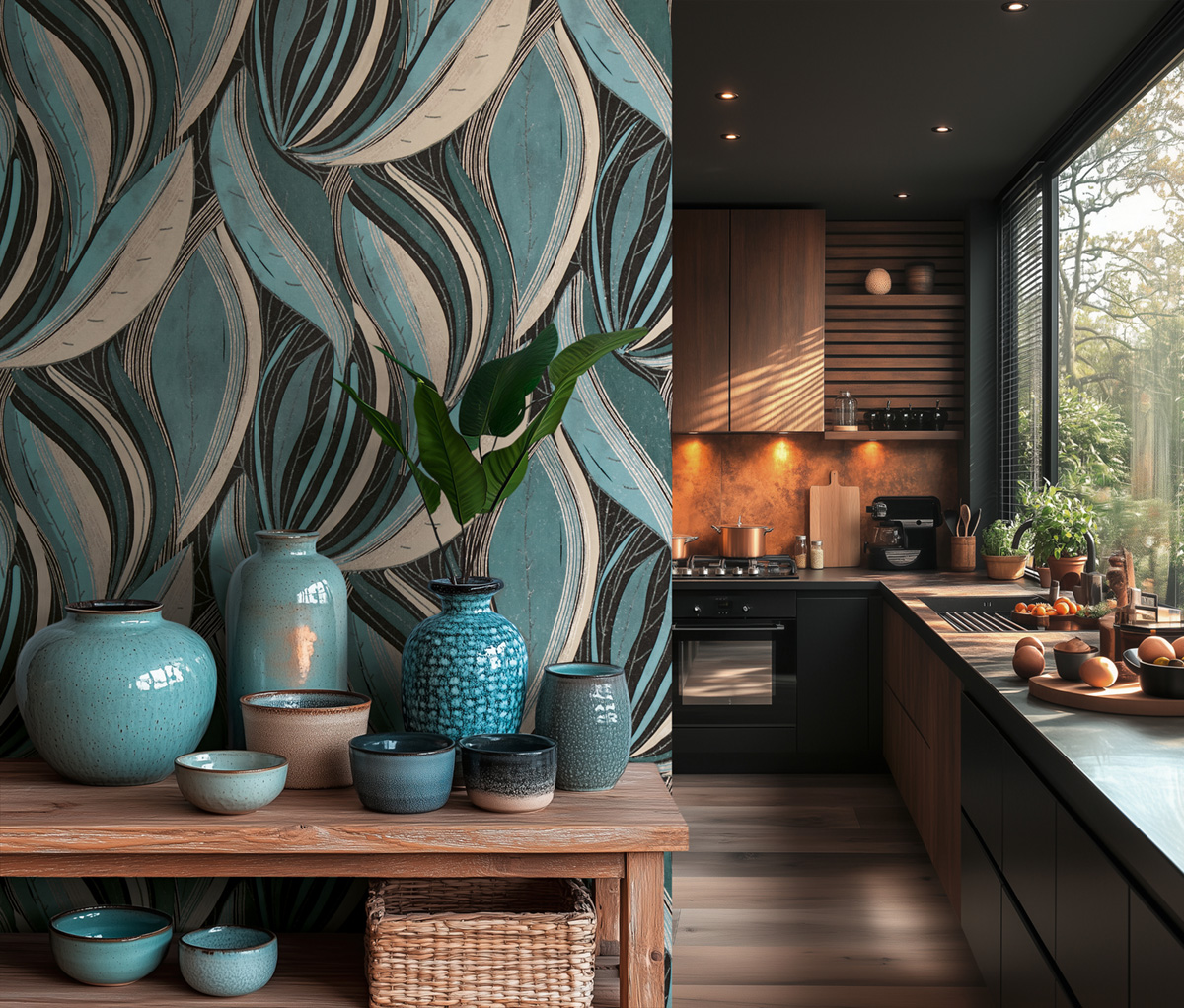 Papier peint Feuille Vague bleu paon argenté - Metropolitan Stories 4 Hot Spots d'A.S. Création | Réf. AS-786552