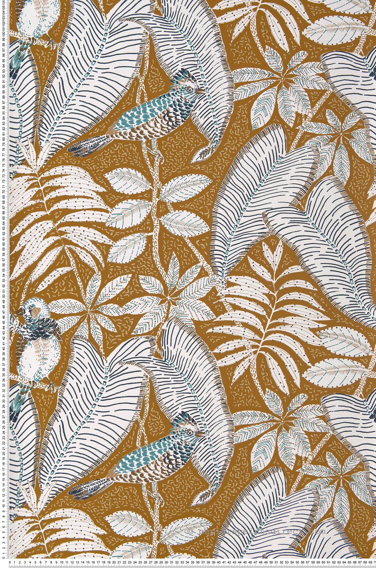 Papier peint Oiseau ethnique Sibia moutarde - Orphée de Casamance | Réf. CAS-74752454