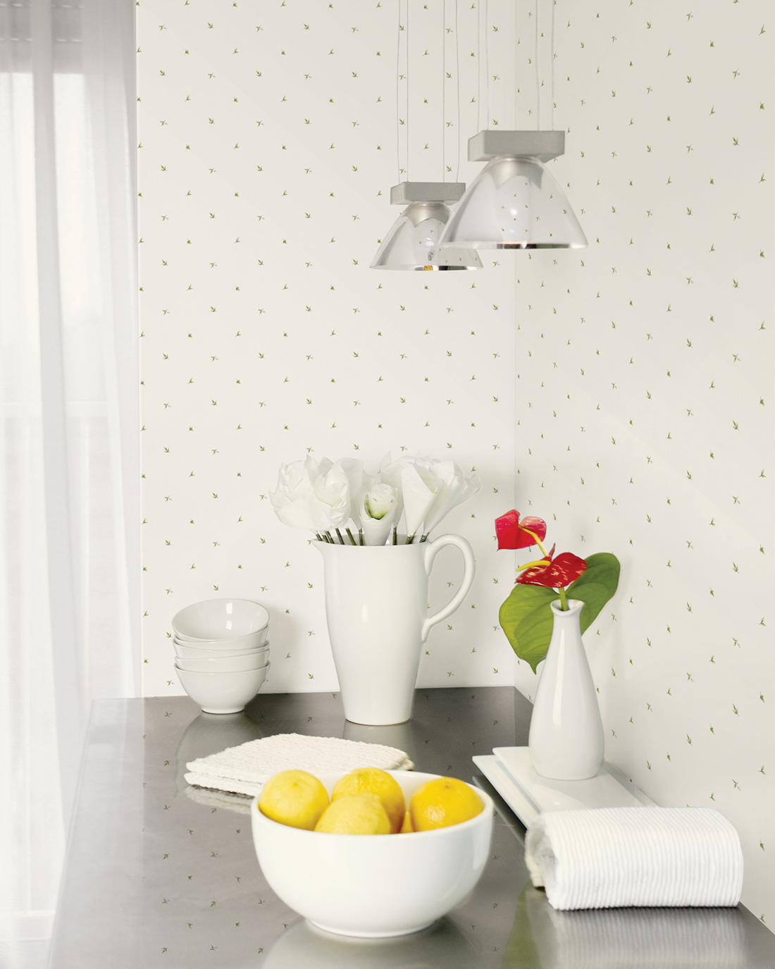 Papier peint nature Petites feuilles vert - Style Cuisine 3 de Lutèce | Réf. LTC-CK36600